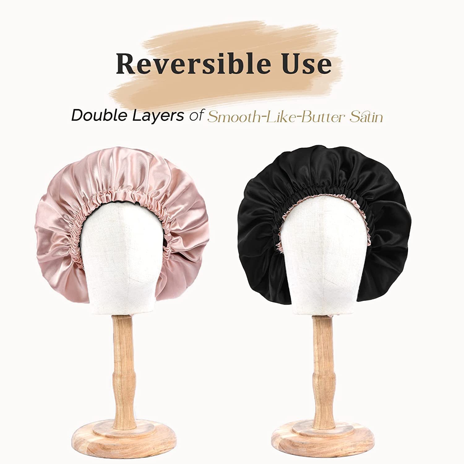 **GO WELL Satin Silk Bonnet for Hair with 3 Satin Scrunchies - Adjustable Reversible Silk Hair Cap for Sleeping, Curly & Natural Hair - Soft Satin Hair Wrap for Nighttime & Travel Use**