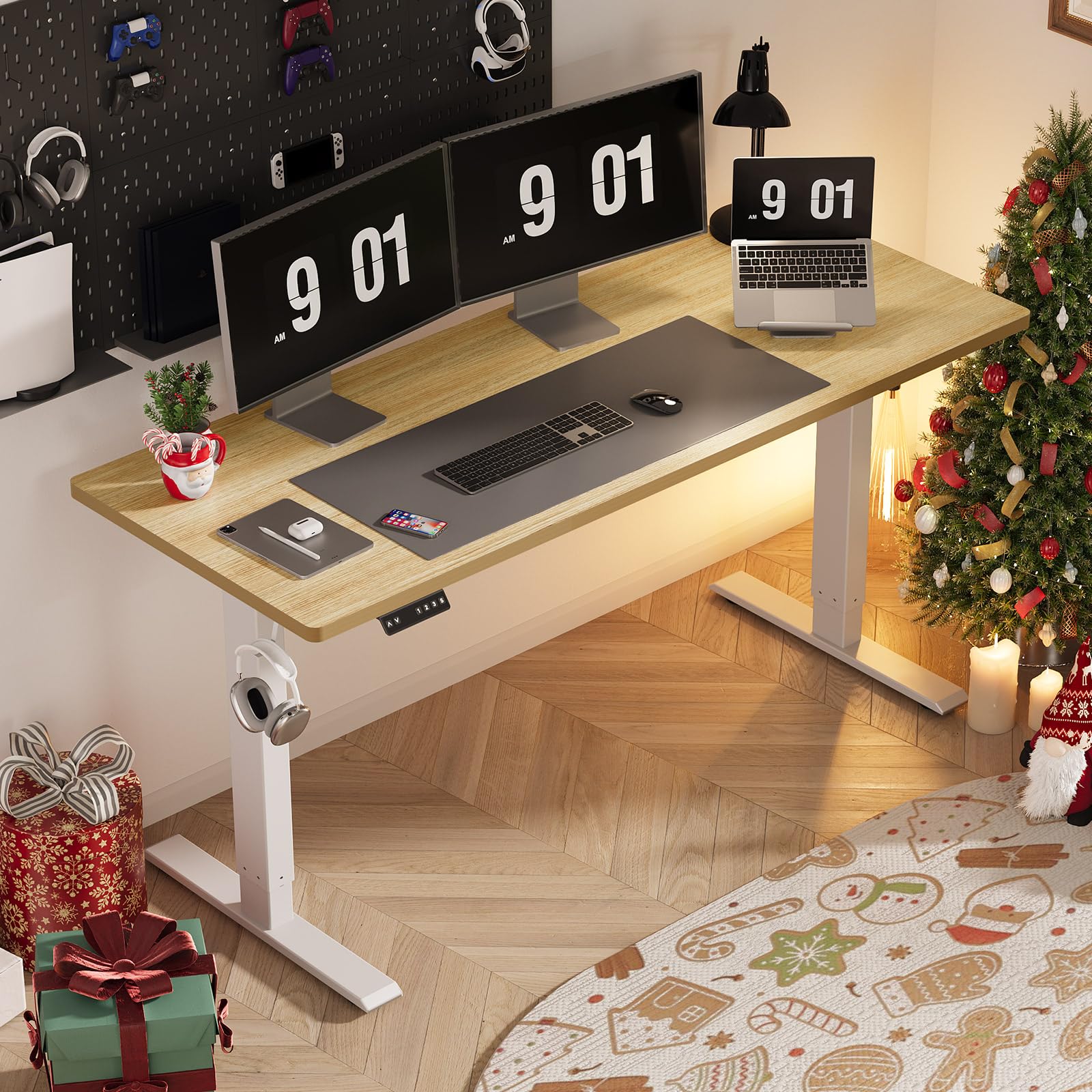 Electric Standing Desk - Adjustable Height Whole Piece Desktop, Sit Stand Computer Desk with Wheels | Perfect for Home Office, Gaming & Workspace Ergonomics
