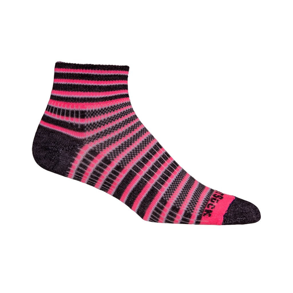Wrightsock Stripes Coolmesh II Quarter Crew Socks - Moisture-Wicking & Breathable for Running, Hiking & Outdoor Activities