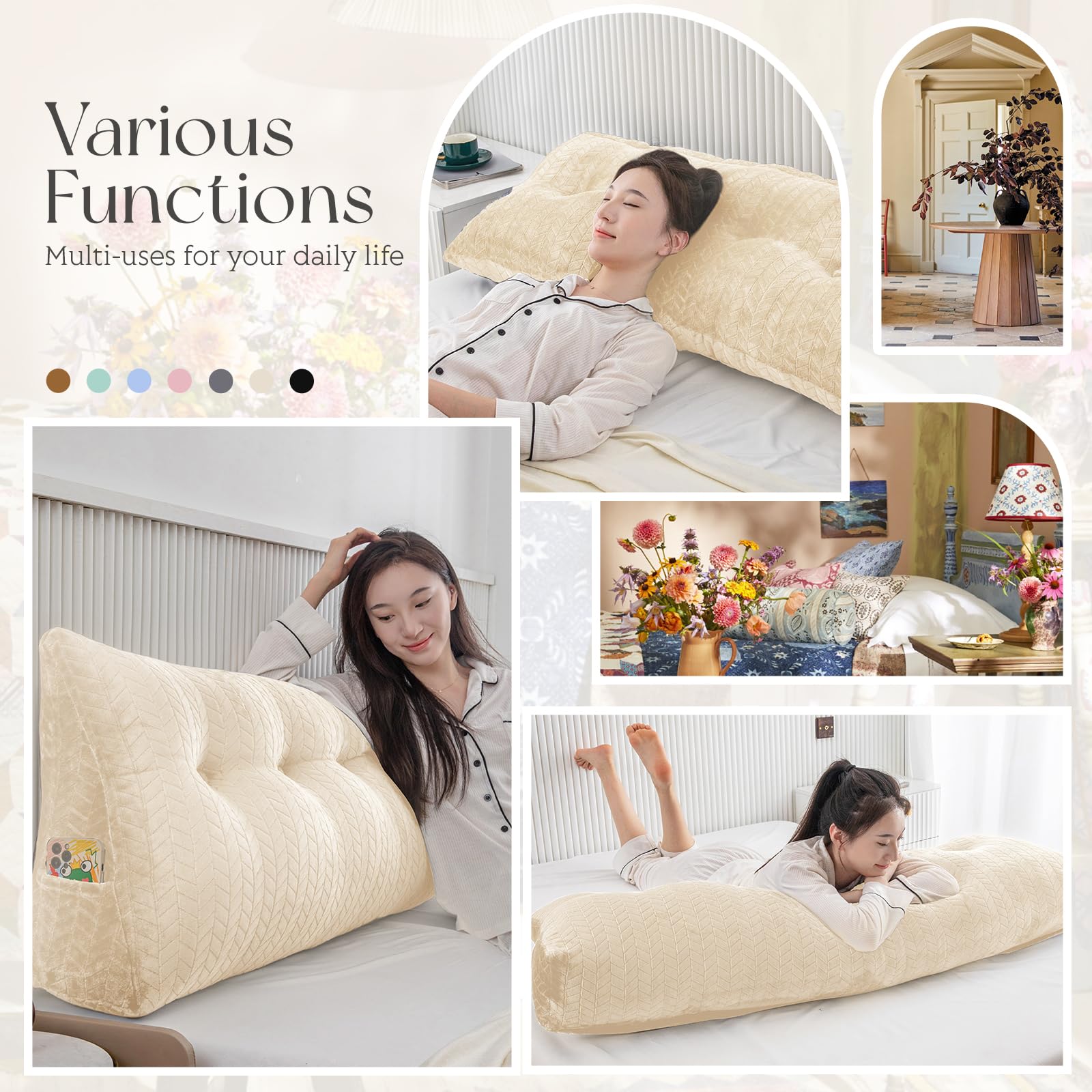 Orthopedic Bed Wedge Pillow for Headboard Support - Large Wedge Cushion for Sitting, Reading & Sleeping - Removable Washable Cover - Perfect for Back Pain Relief, Acid Reflux & Post-Surgery Recovery