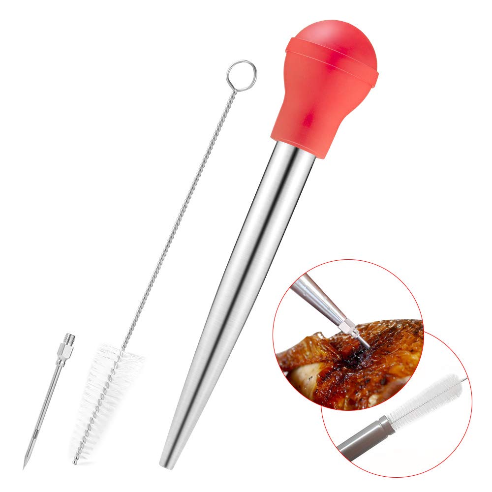 Premium Silicone Turkey Baster Set with Brush Head - Basting & Cleaning Brush Kit with 2 Flavor Injector Needles - Perfect for Thanksgiving, Christmas & Holiday Cooking - Great Gift for Home Chefs & BBQ Lovers