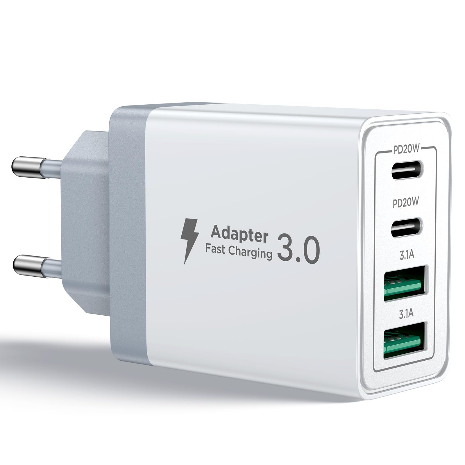 Aioneus 40W 4-Port USB C Fast Charger with PD+QC 3.1A - Compatible with iPhone 16/15/14/13/12/11 Pro Max/X/XS/XR/8/7/6S Plus/Mini/SE, iPad & Samsung Galaxy - Perfect for Home, Office & Travel Charging Needs