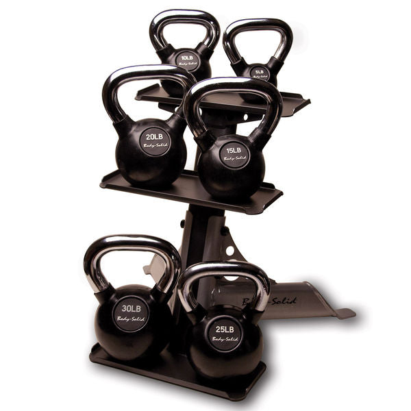 Body Solid 3-Tier Kettlebell Rack - Heavy Duty Steel Weight Rack for Home & Gym Storage - Organize 5-100lb Kettlebells - Perfect for CrossFit, Strength Training & Functional Fitness Workouts