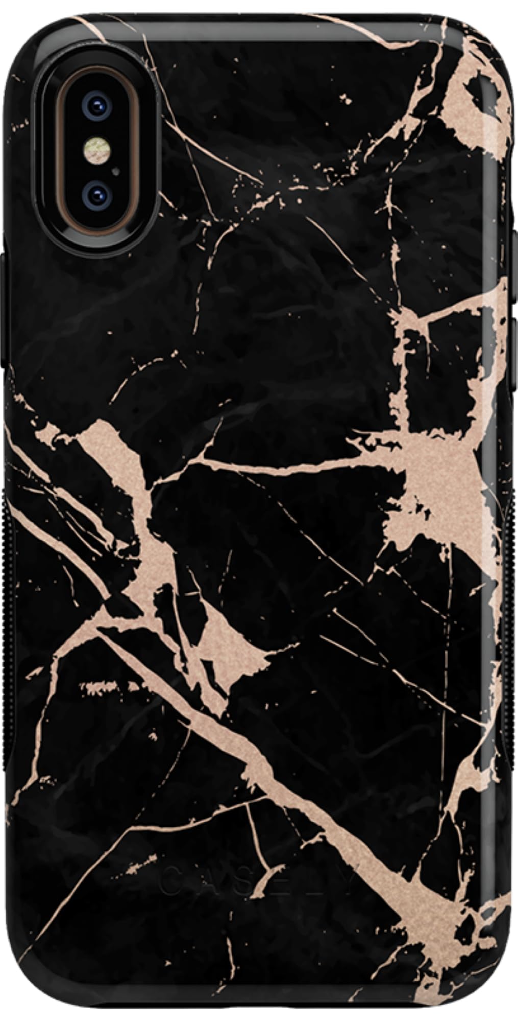 Casely iPhone X/XS Case - Cracked Rose Gold Black Marble Phone Cover | Slim Protective Case for Women & Men | Perfect for Work, Travel & Everyday Use