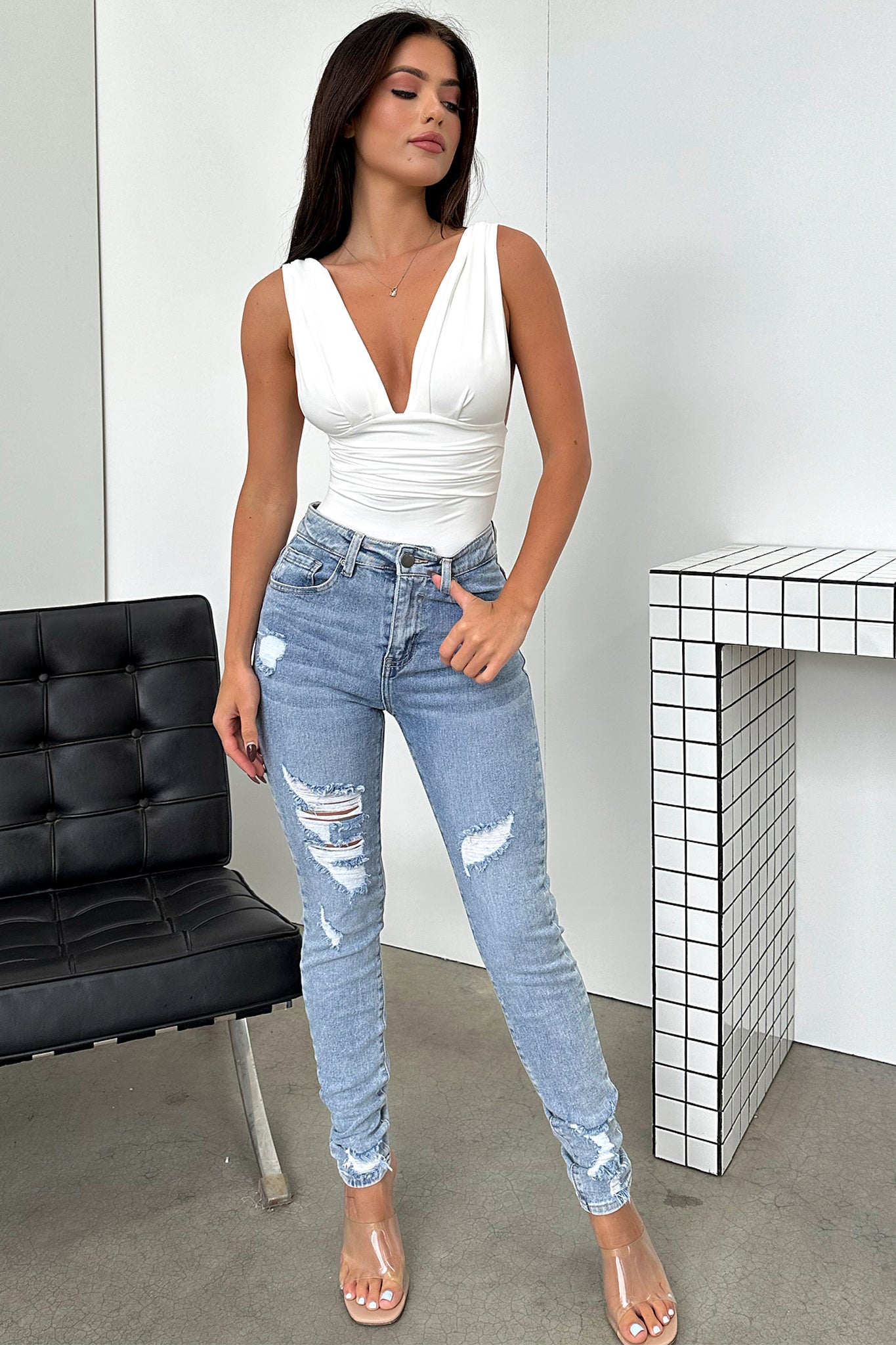 Katia Skinny Jeans for Women - High Waist Stretch Blue Denim Jeans | Comfortable & Trendy for Casual Wear, Office & Night Out