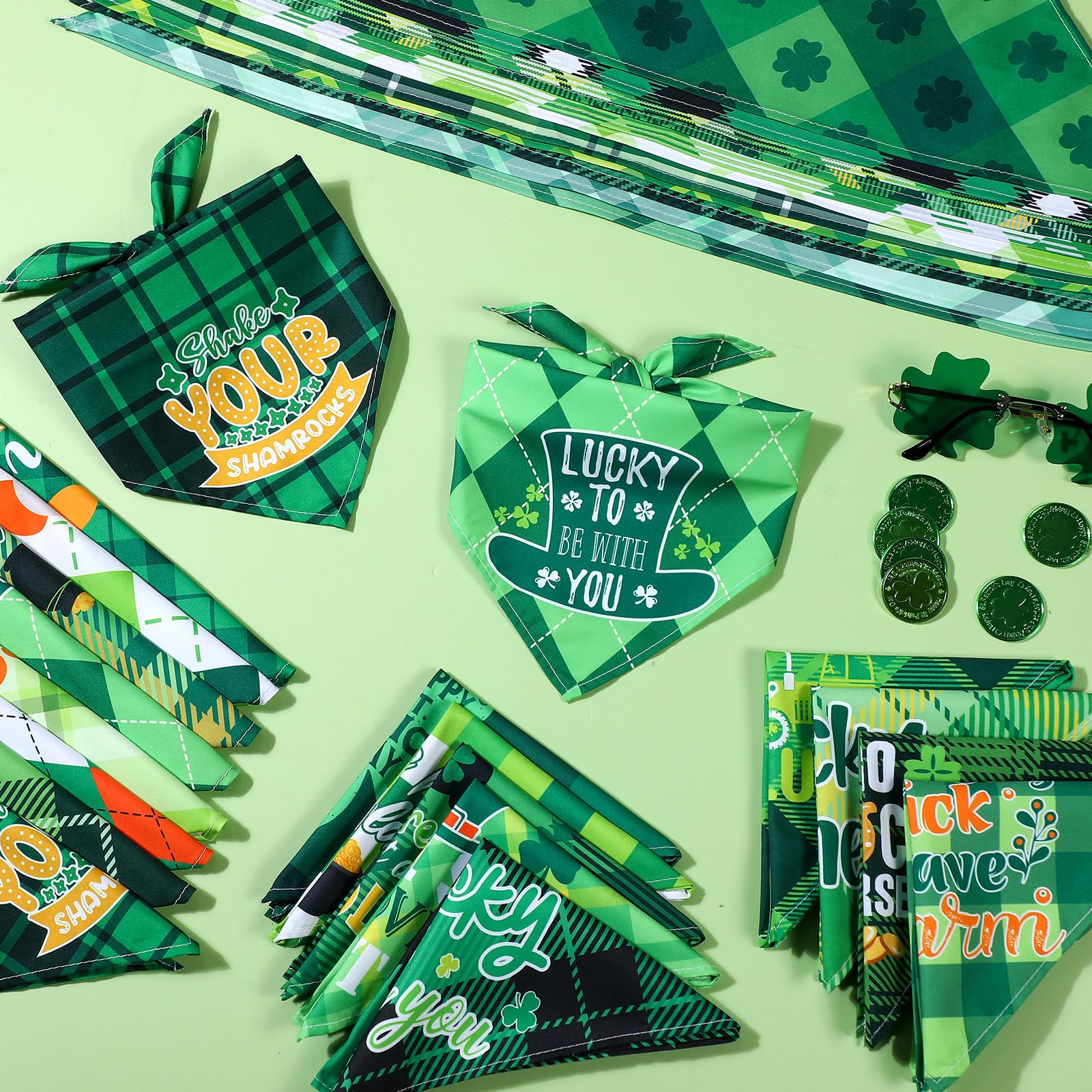 Sweetude 100 Pcs St Patrick's Day Plaid Dog Bandanas Bulk - Irish Pet Scarf Bibs with Sayings, Adjustable & Washable Holiday Costume Accessories for Small to Large Dogs & Cats - Perfect for St. Patrick's Day Parades, Pet Parties & Photo Shoots