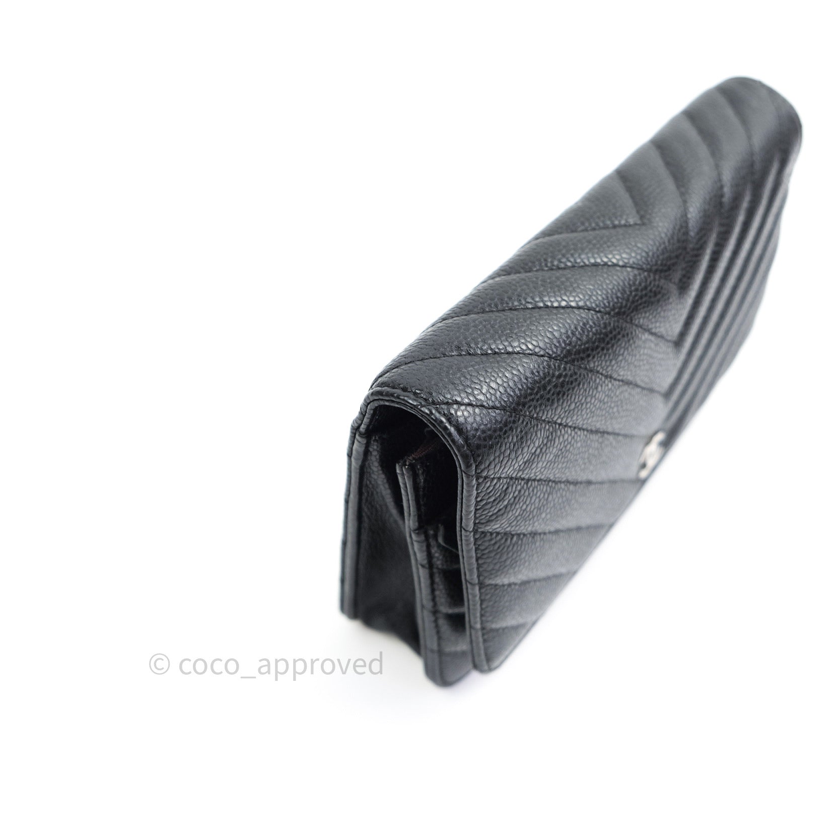 Chanel Chevron Wallet on Chain WOC Black Caviar Leather with Silver Hardware - Perfect for Evening Events & Daily Use