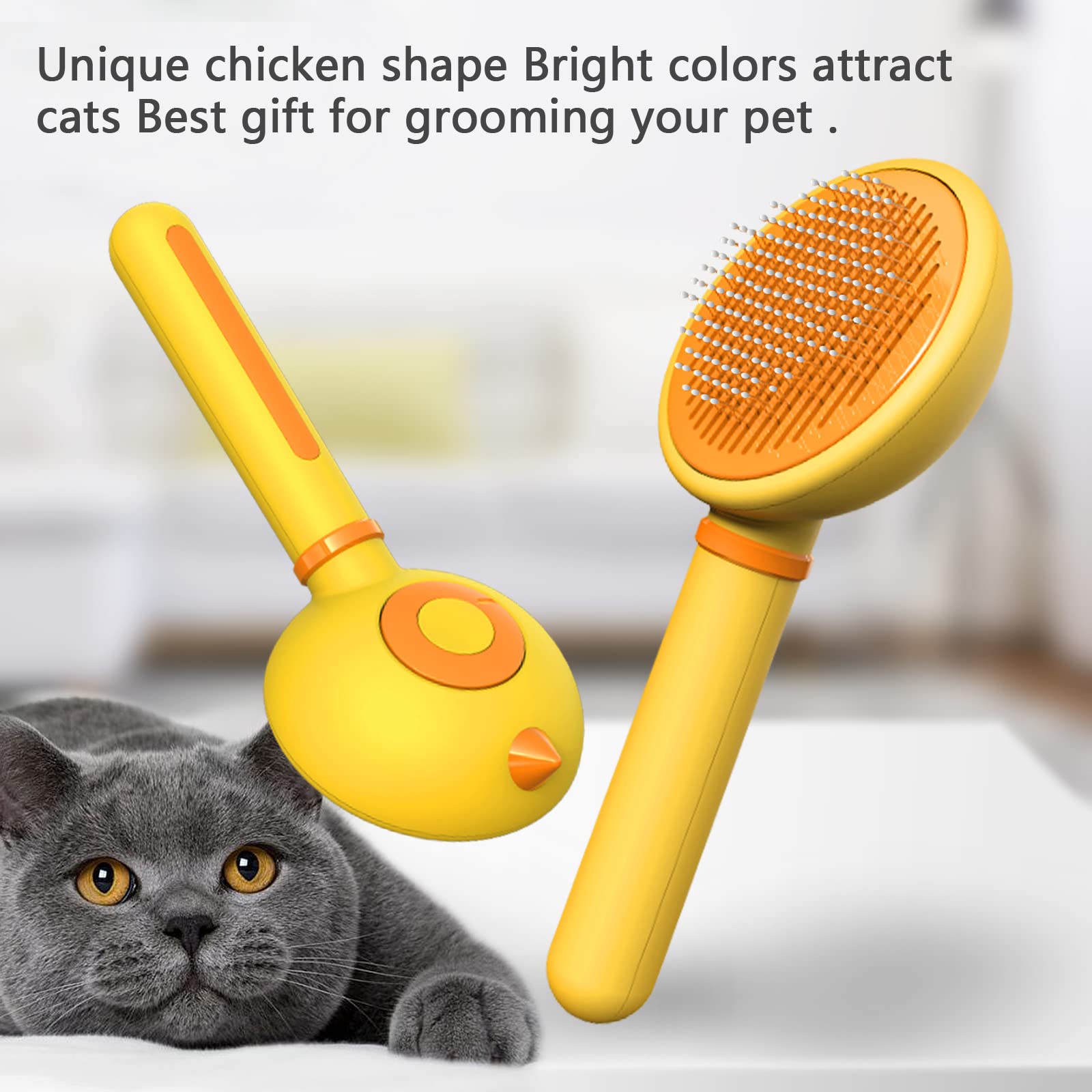 Self-Cleaning Cat & Dog Grooming Brush with Release Button - Gentle Pet Hair Brush for Long/Short Haired Cats & Dogs - Perfect for Shedding Control, Massage & Daily Grooming at Home