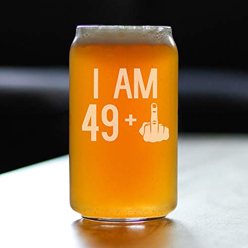 Funny 50th Birthday Gift - 'I Am 49 + 1' Middle Finger 16oz Beer Can Pint Glass - Humorous Present for Men & Women Turning 50 - Perfect for Birthday Parties & Milestone Celebrations