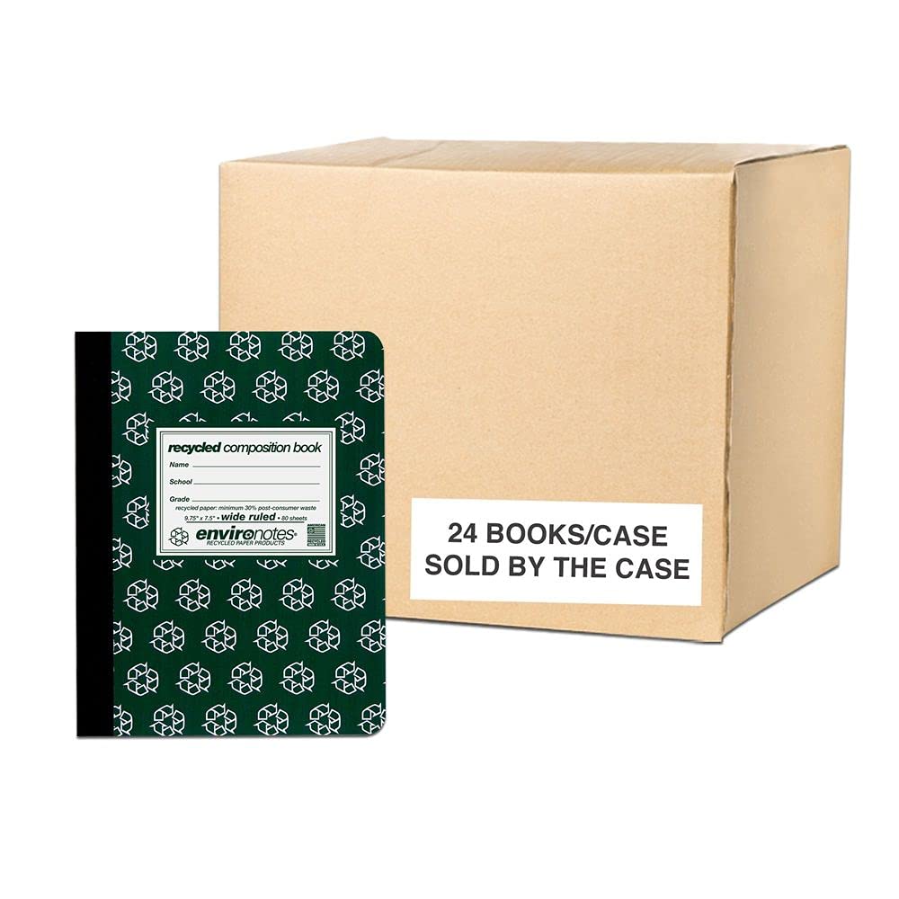 Roaring Spring Recycled Composition Notebooks - 24 Pack, Wide Ruled 80 Sheets, 15# Eco-Friendly White Paper, 9.75