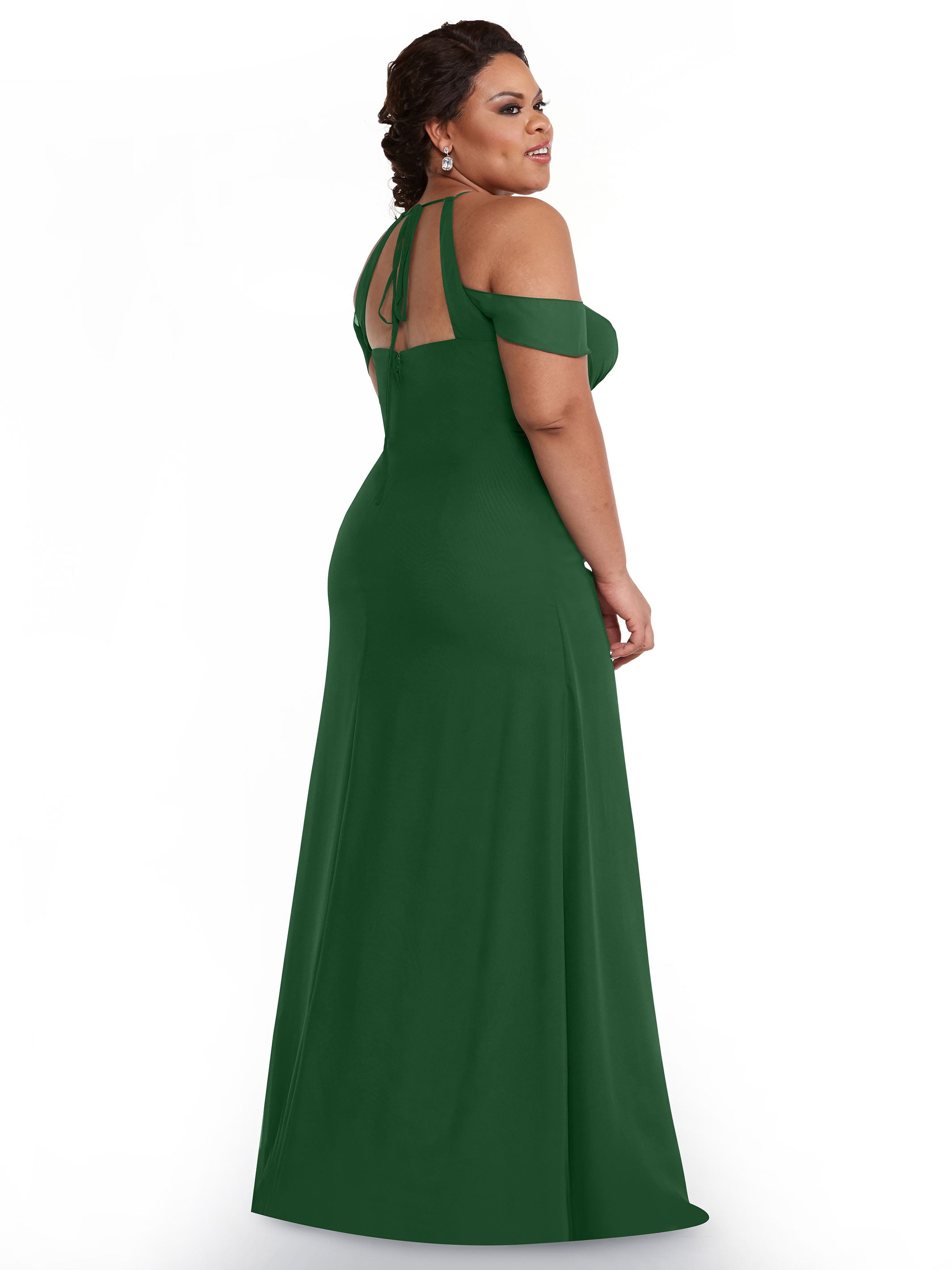 Elegant Off-The-Shoulder Chiffon Bridesmaid Dress with Halter Neckline - Perfect for Weddings, Prom & Formal Events | Style 80148