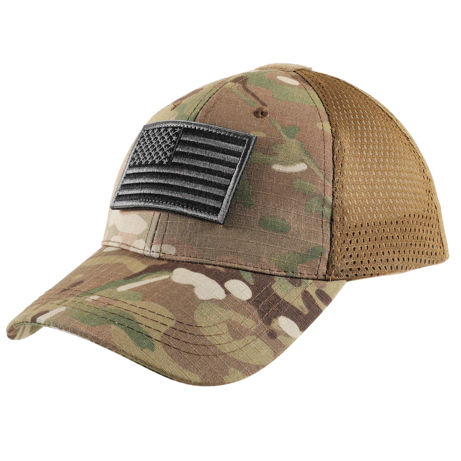 Breathable Mesh Tactical Cap with 8 Military Patches - Operator Flag Baseball Hat for Men | Outdoor Hiking, Airsoft, Military Training & Casual Wear