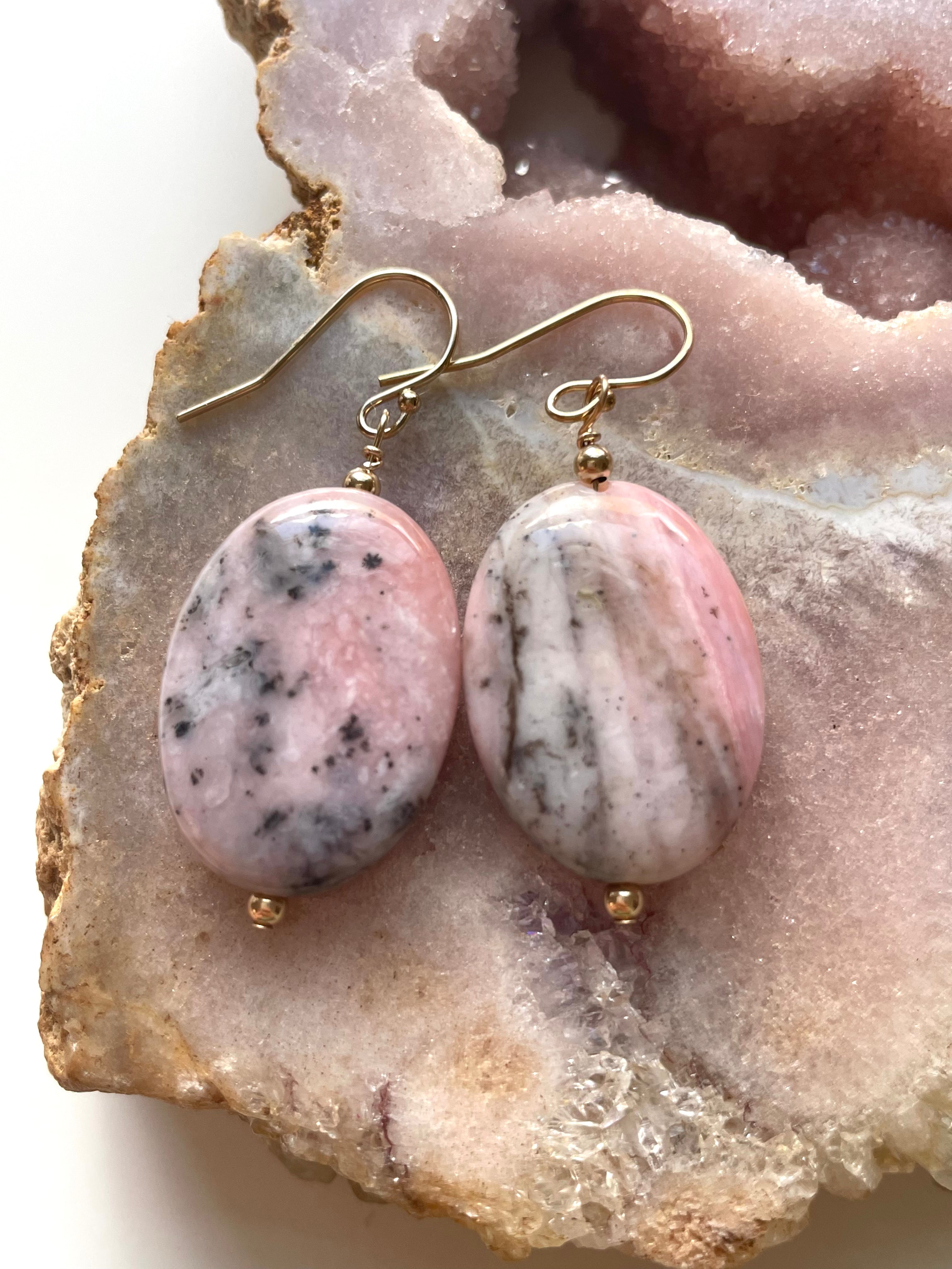 Large Pink Opal Earrings 14K Gold Filled - Elegant Dangle Earrings for Women, Perfect for Weddings, Parties & Everyday Wear