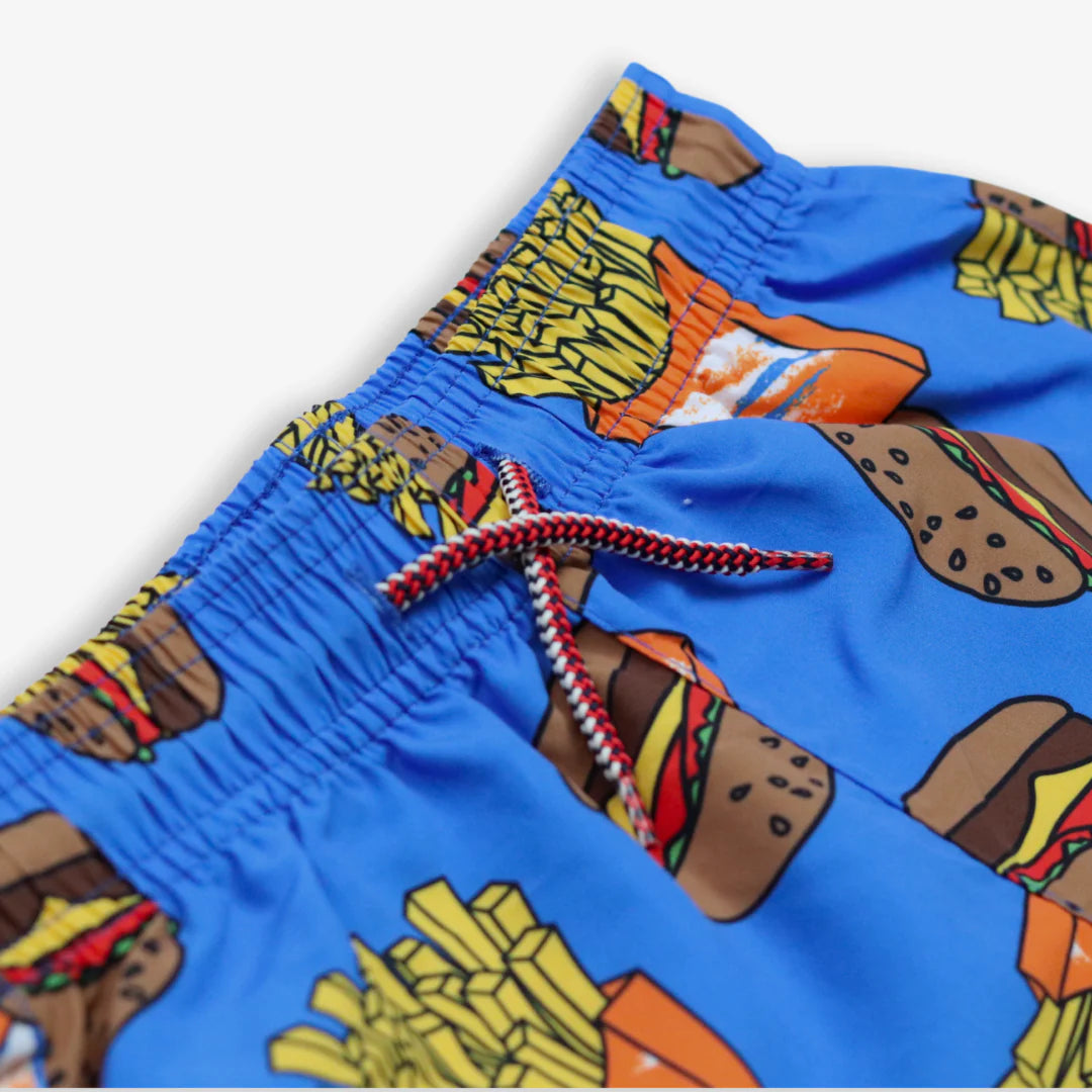 Appaman Burgers & Fries Swim Trunks for Men - Quick Dry Beach Shorts with Fun Food Print - Perfect for Pool Party, Summer Vacation & Water Activities