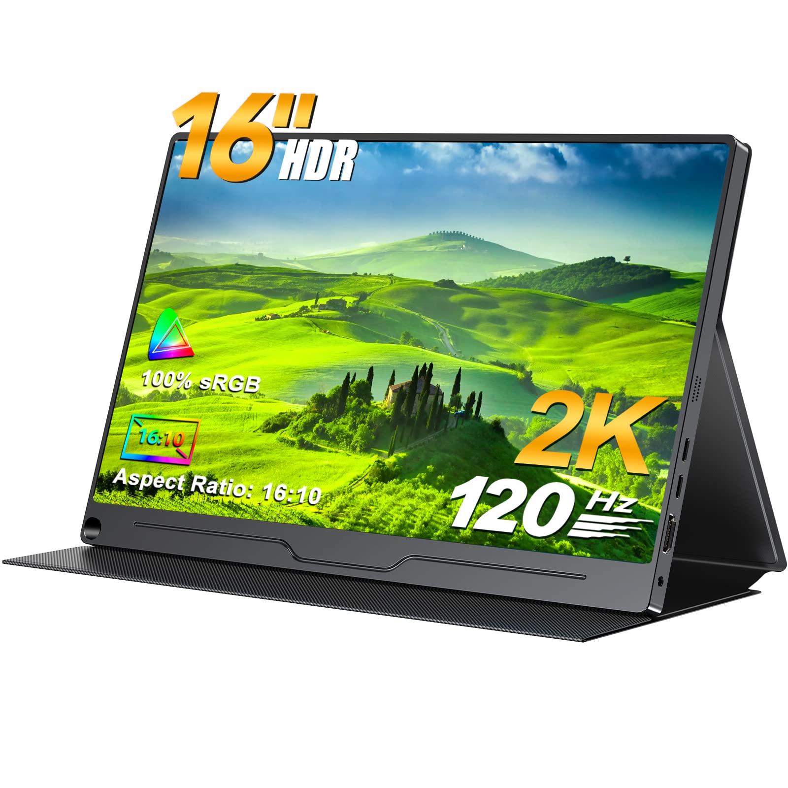 UPERFECT 16 Inch 2K 120Hz Portable Gaming Monitor with FreeSync, 2560x1600 HDR IPS Display, VESA Mount, HDMI & Type-C Ports - Perfect for PC, Laptop, PS5, Xbox & Mobile Gaming On-The-Go