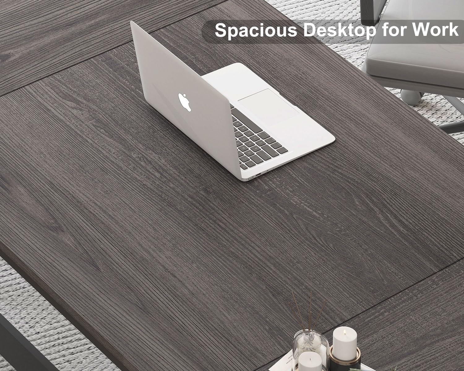 70 Inch Large Computer Desk for Home Office - Industrial Style Wood & Metal Writing Study Desk with Monitor Stand, Gaming Workstation for 2 Screens - Dark Gray Oak Finish (Perfect for Small Spaces & Multi-Monitor Setups)