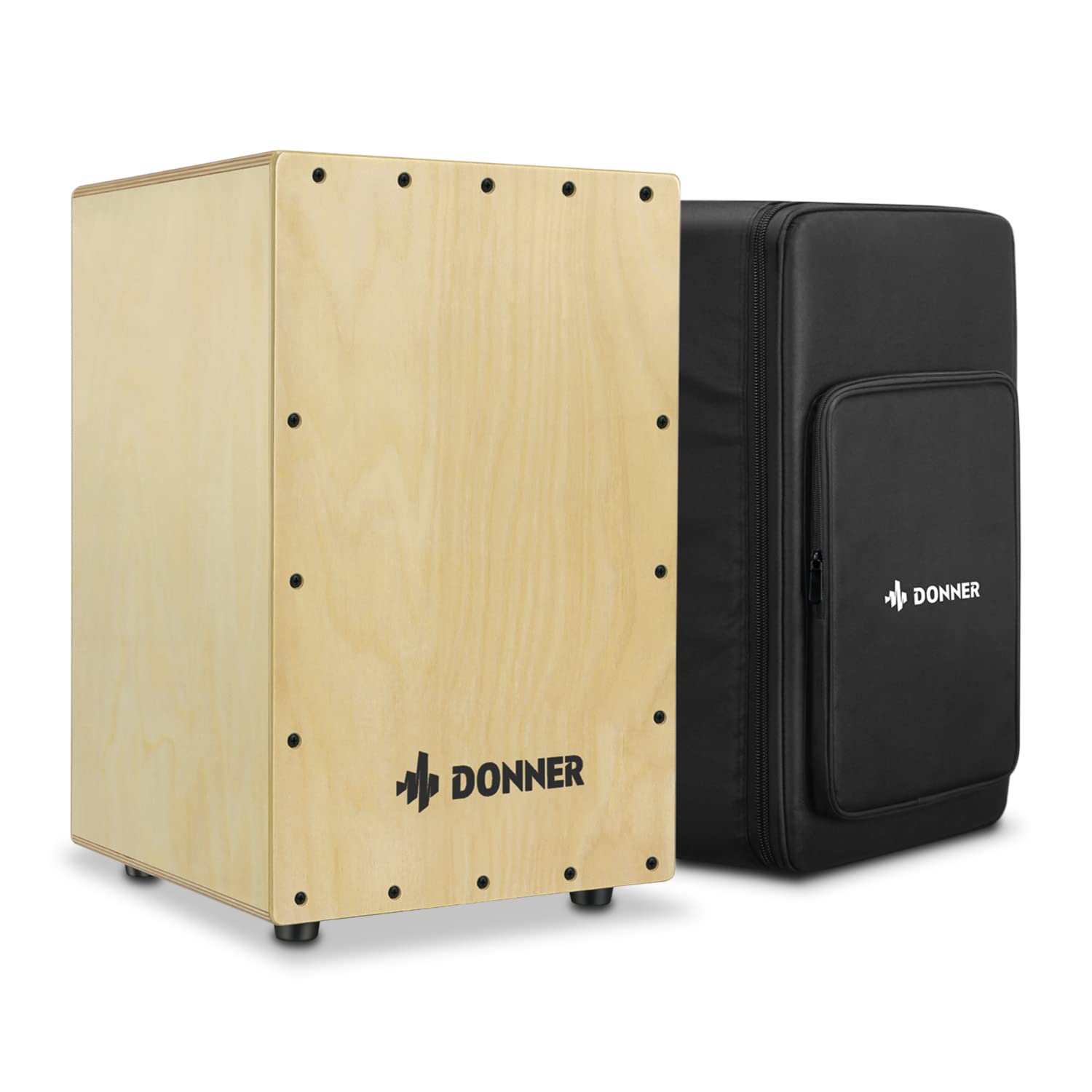 Donner Cajon Drum Box - Full Size Birchwood Percussion Instrument with Internal Guitar Strings & Beatbox Bag | Portable Backpack Design with Dual Adjustable Straps (DCD-1) - Perfect for Live Performances, Studio Recording, and Street Music