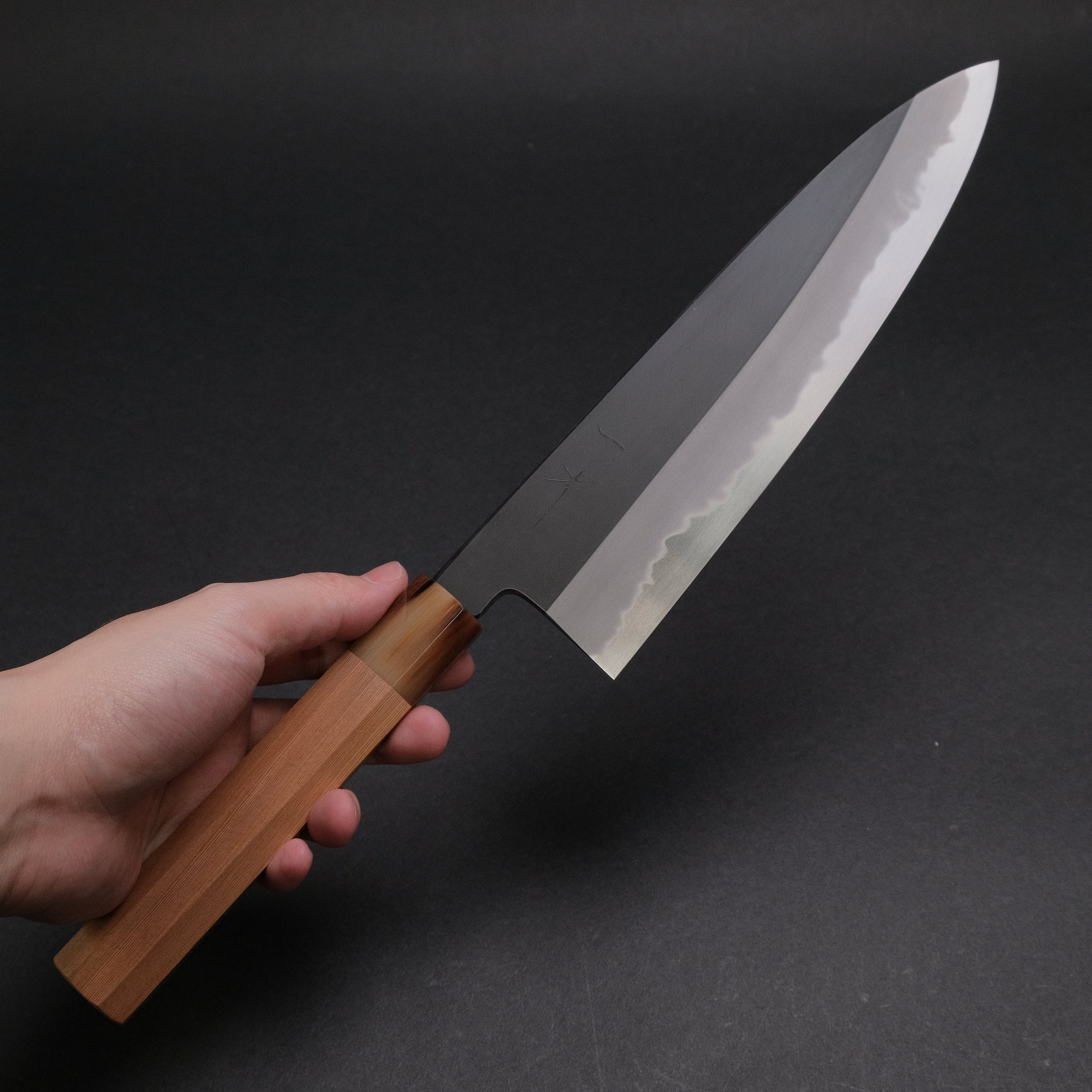 Hitohira Tanaka Kyuzo Blue #1 Kurouchi Gyuto 240mm Japanese Chef Knife - Extra Height Yakusugi Cedar Handle - Perfect for Sushi, Meat Cutting & Professional Kitchen Use