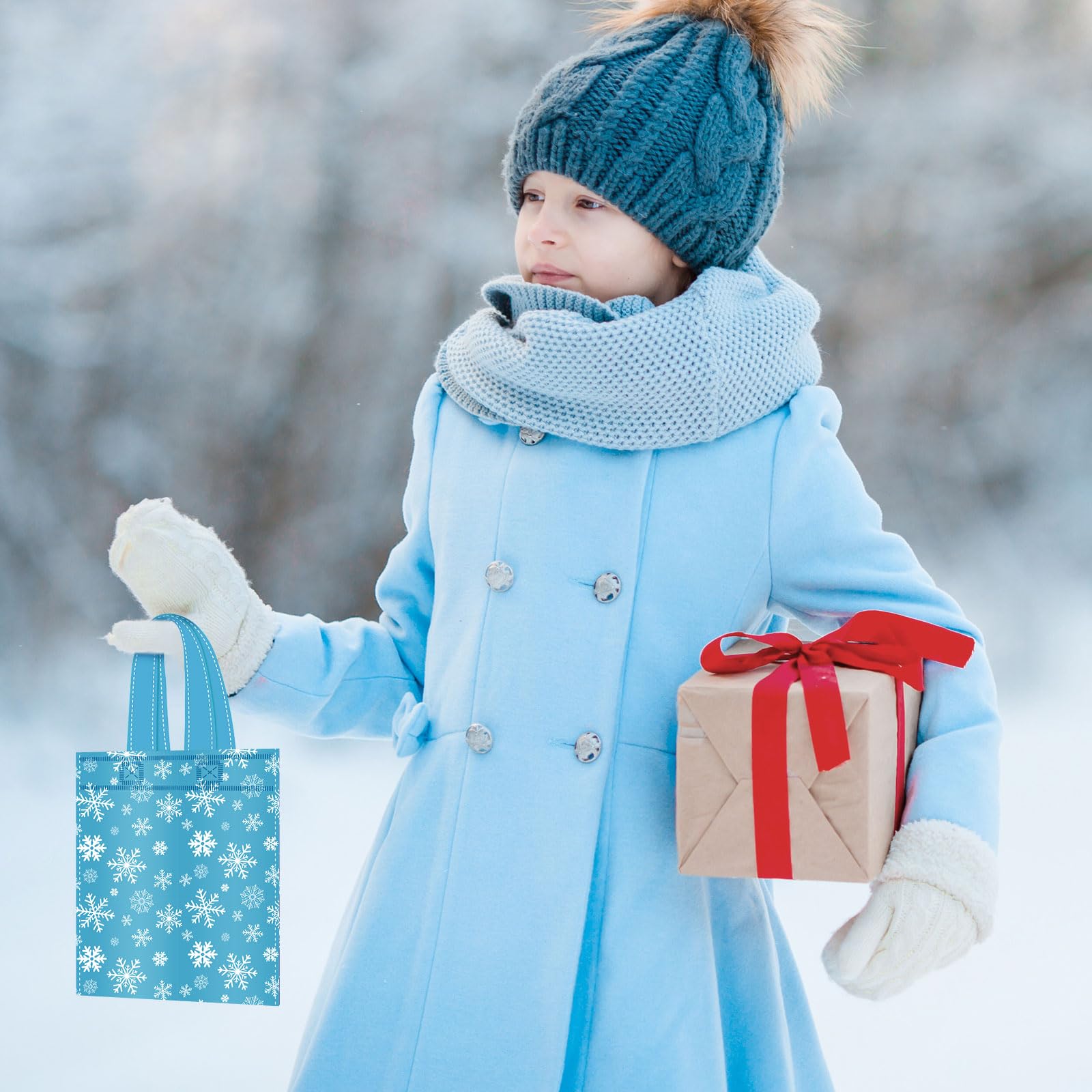 24-Piece Snowflake Gift Bags - Frozen Themed Christmas Party Favors, Winter Candy Treat Bags with Handles - Perfect for Frozen Birthday Parties, Christmas Decorations & Holiday Gift Giving