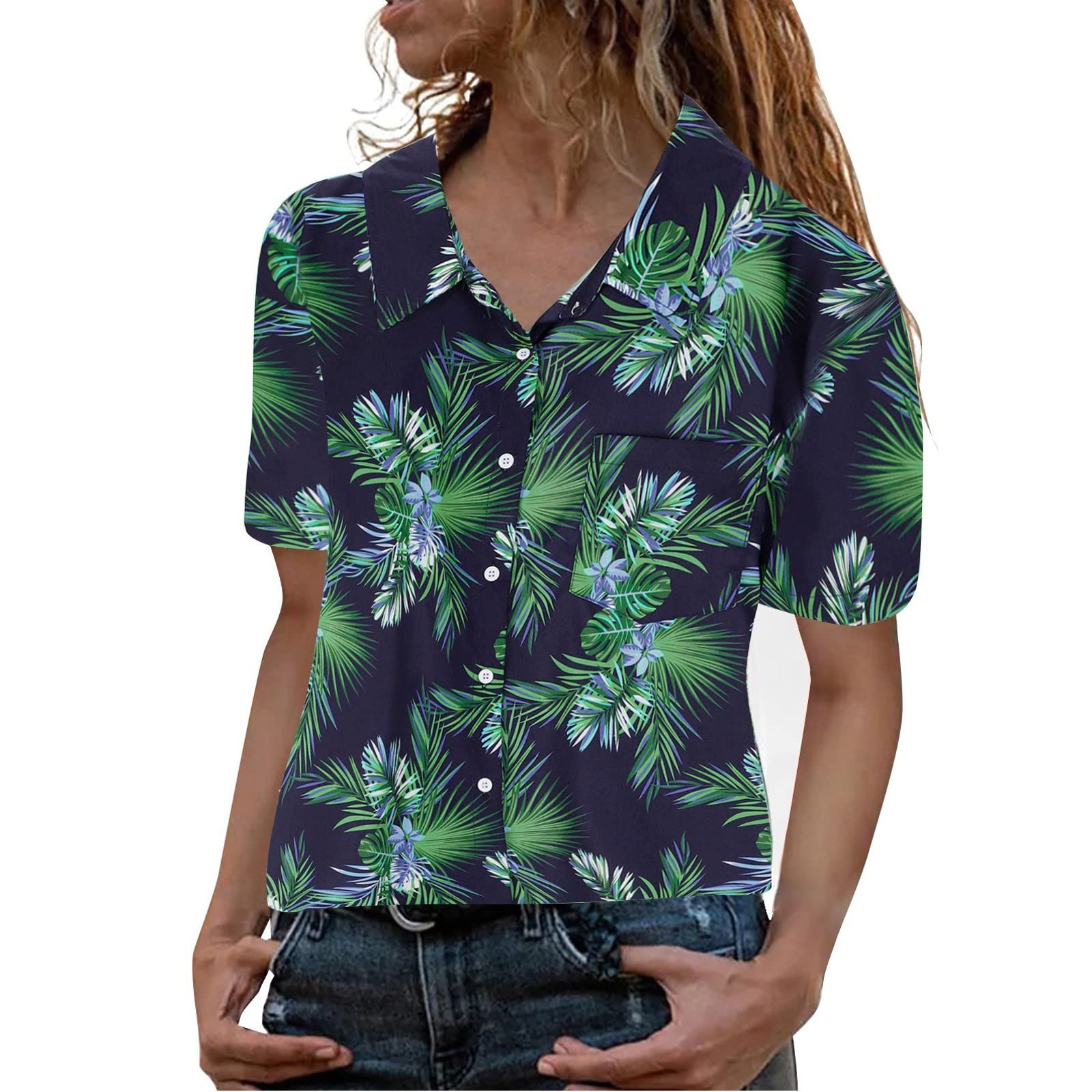 Stylish Women's Loose Floral Print Top with Front Pocket - Elegant Sun Protection Shirt for Casual Outings, Beachwear & Summer Fashion