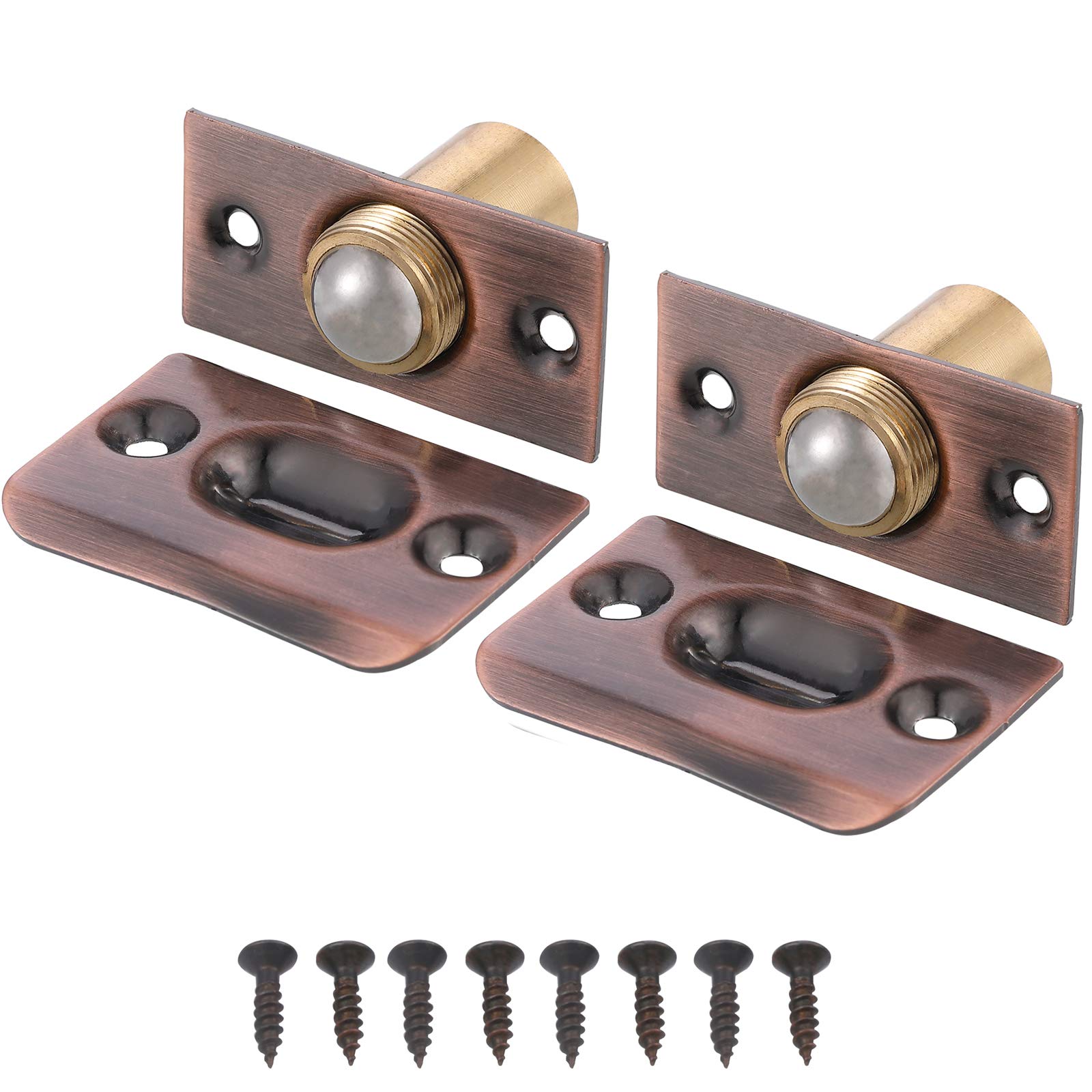 Stainless Steel Adjustable Door Ball Catch Hardware - 2 Pack for Closet, Cabinet, Kitchen & Door - Antique Red Finish - Perfect for Home, Office & RV Organization