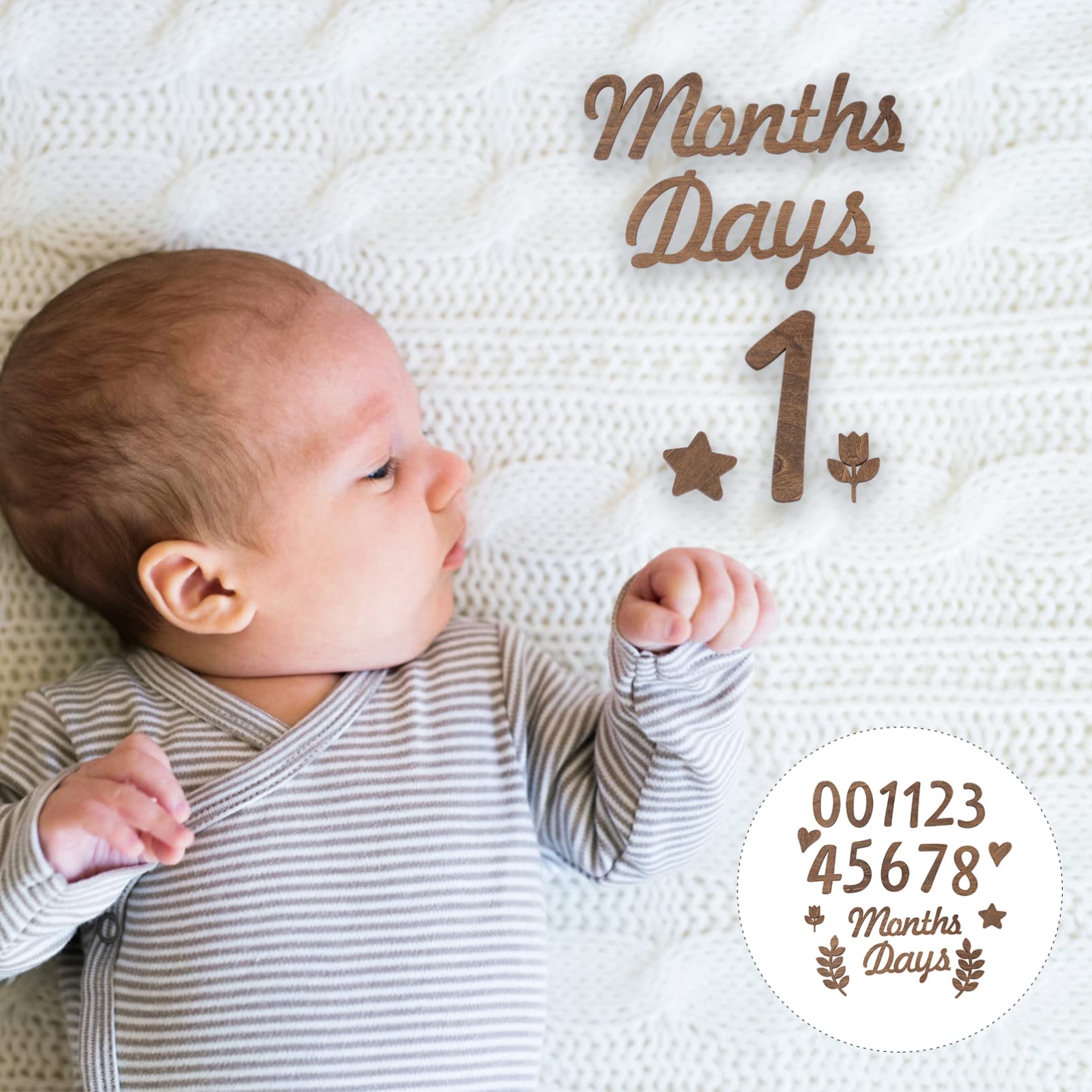 VICASKY 4 Pack Wooden Baby Milestone Photo Props - Customizable Monthly Age Number Signs for Newborn Photography, First Birthday & Monthly Growth Pictures (1-12 Months) - Perfect for Baby Shower Gifts and Nursery Decor