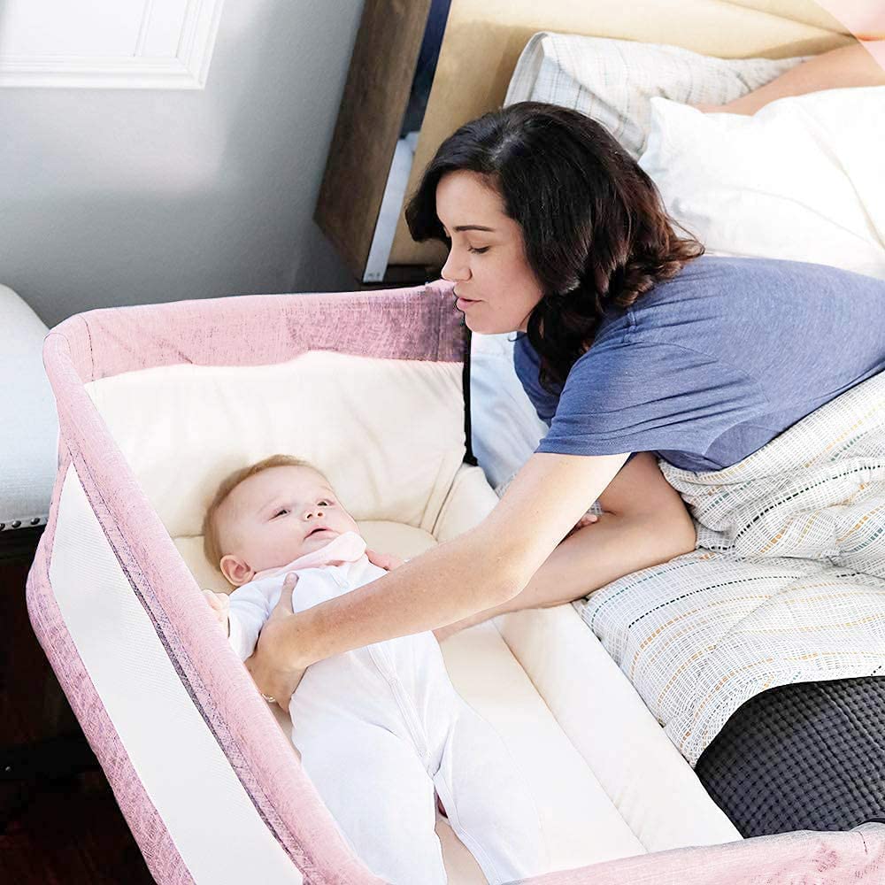 3 in 1 Portable Baby Travel Crib with Breathable Mesh & Adjustable Height - Detachable Mosquito Net & Mattress Included - Perfect for Infants, Toddlers & Newborns (Pink) | Ideal for Home, Travel, Camping & Outdoor Use