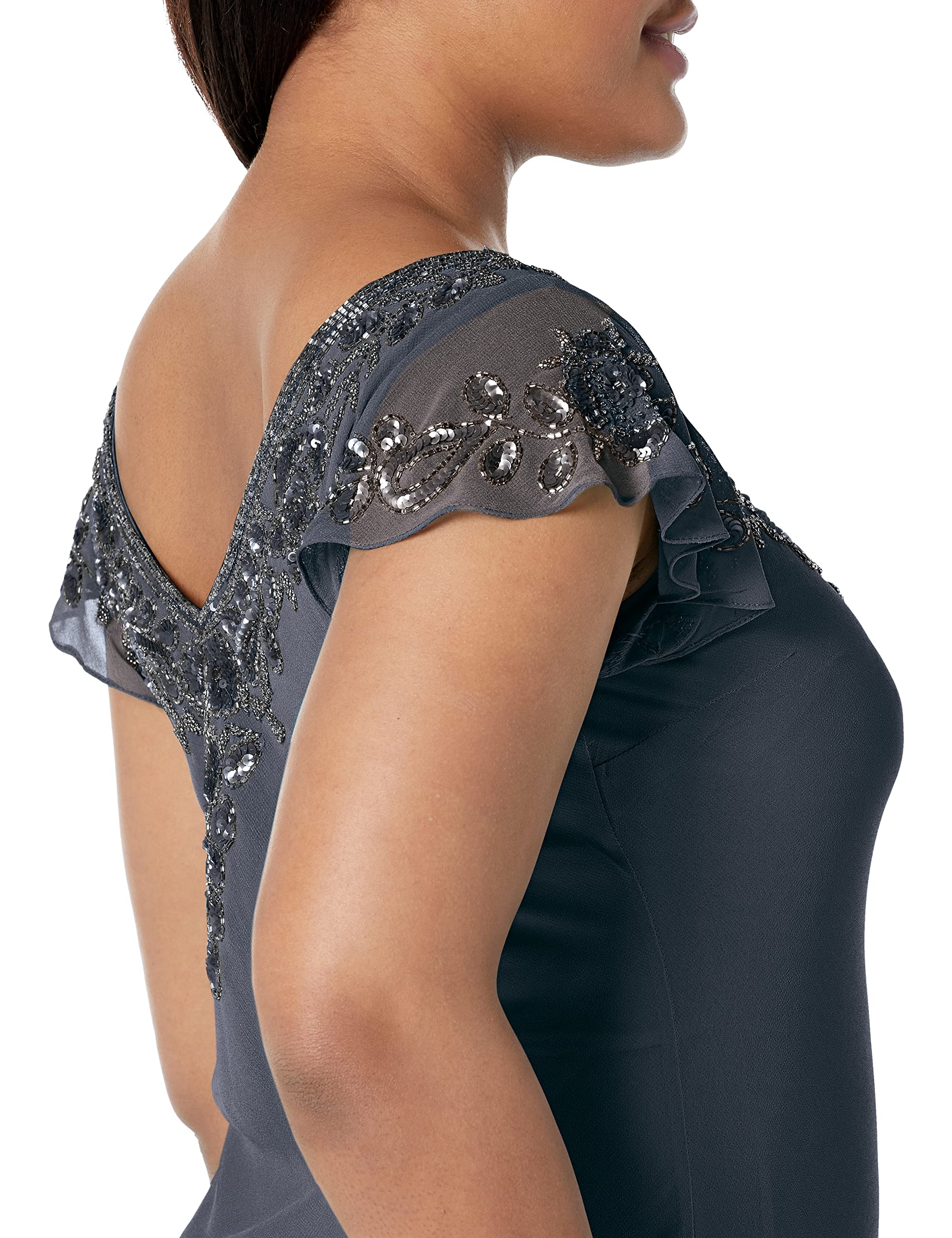 J Kara Women's Plus Size Petite Flutter Sleeve Hanky Hem Short Cocktail Beaded Dress - Elegant Party Wear for Weddings, Date Nights & Special Occasions