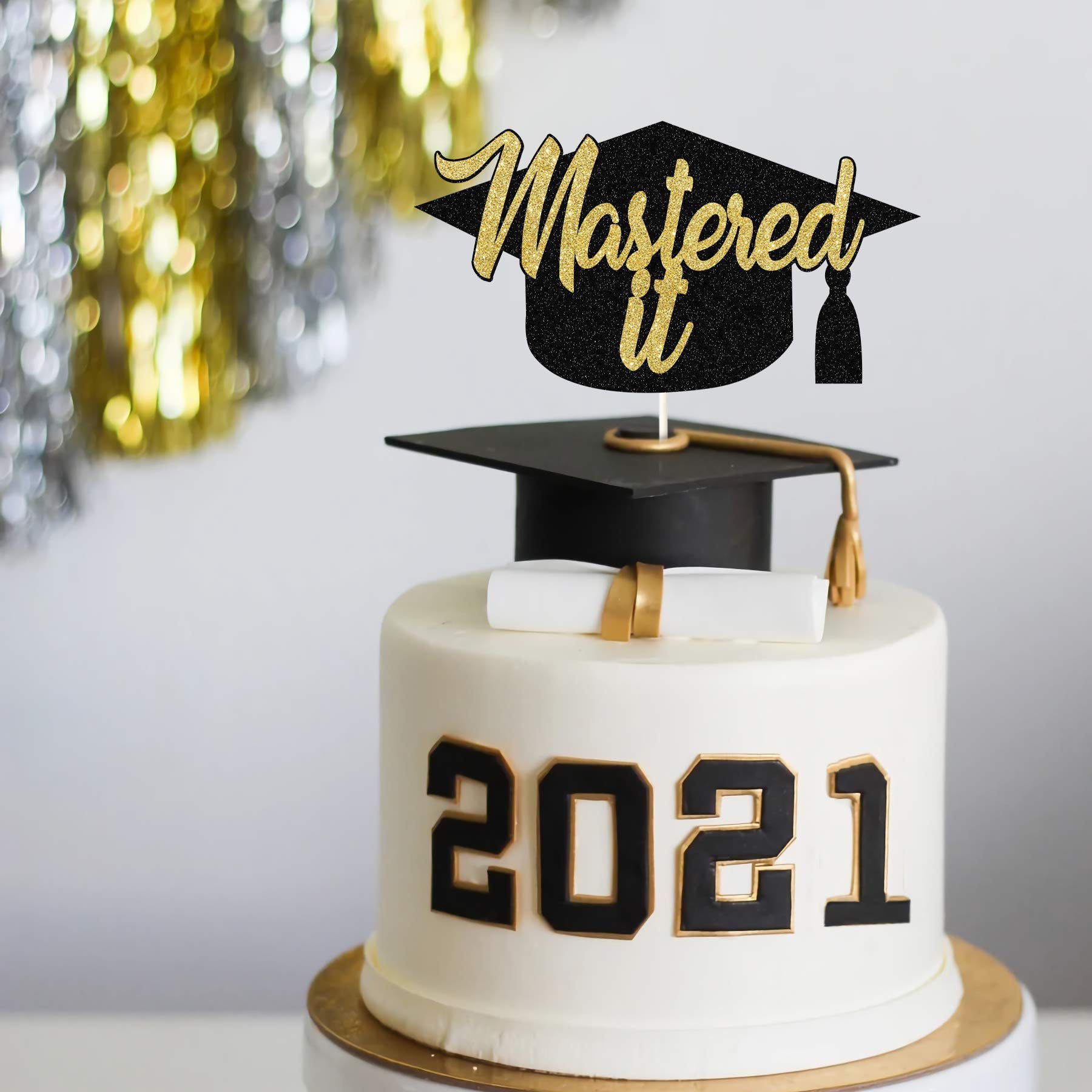 Gold Glitter 'Mastered It' Cake Topper - 2022 Graduation Decor for High School & College - Perfect for Graduation Parties, Commencement Celebrations & Cake Decorations