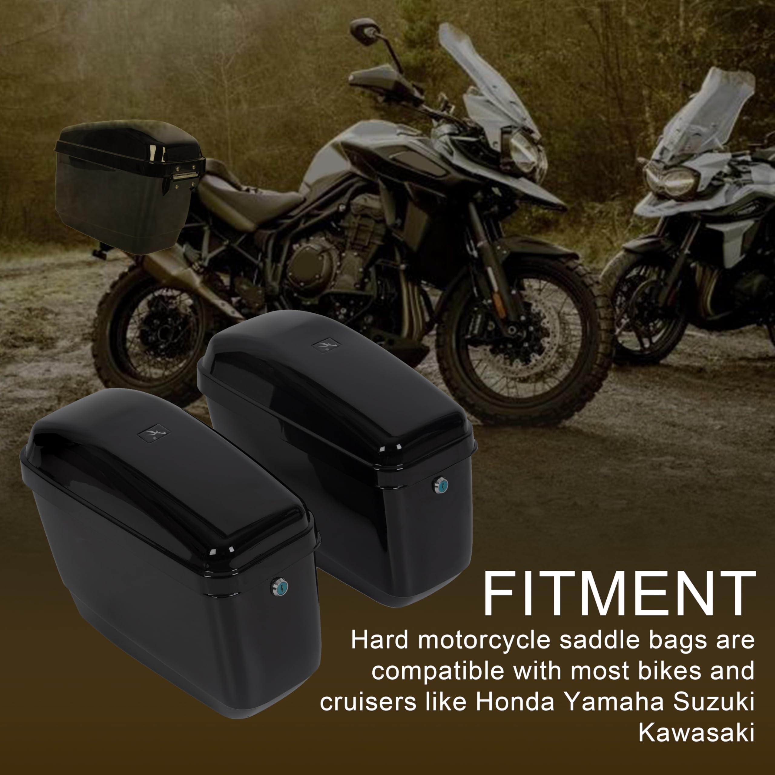 ECOTRIC 45L Motorcycle Hard Saddlebags with Lock - Waterproof Storage Trunk for Harley Davidson, Honda Shadow, Kawasaki Vulcan | Durable Plastic Black Luggage Carrier w/Mounting Kit | Perfect for Long Rides & Touring