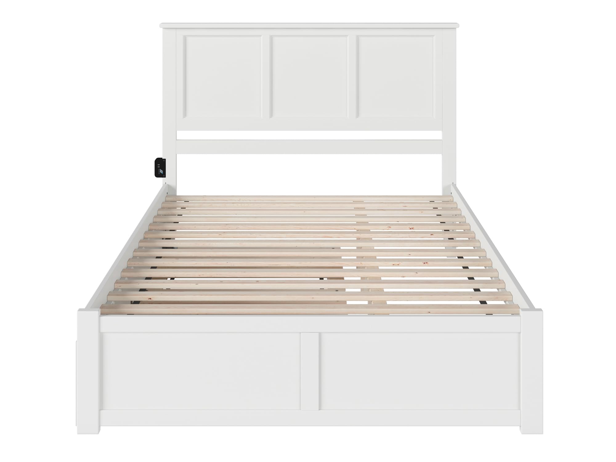 AFI Madison Queen Size Platform Bed with Footboard & Twin XL Trundle in White - Modern Bedroom Furniture for Small Spaces & Guest Rooms