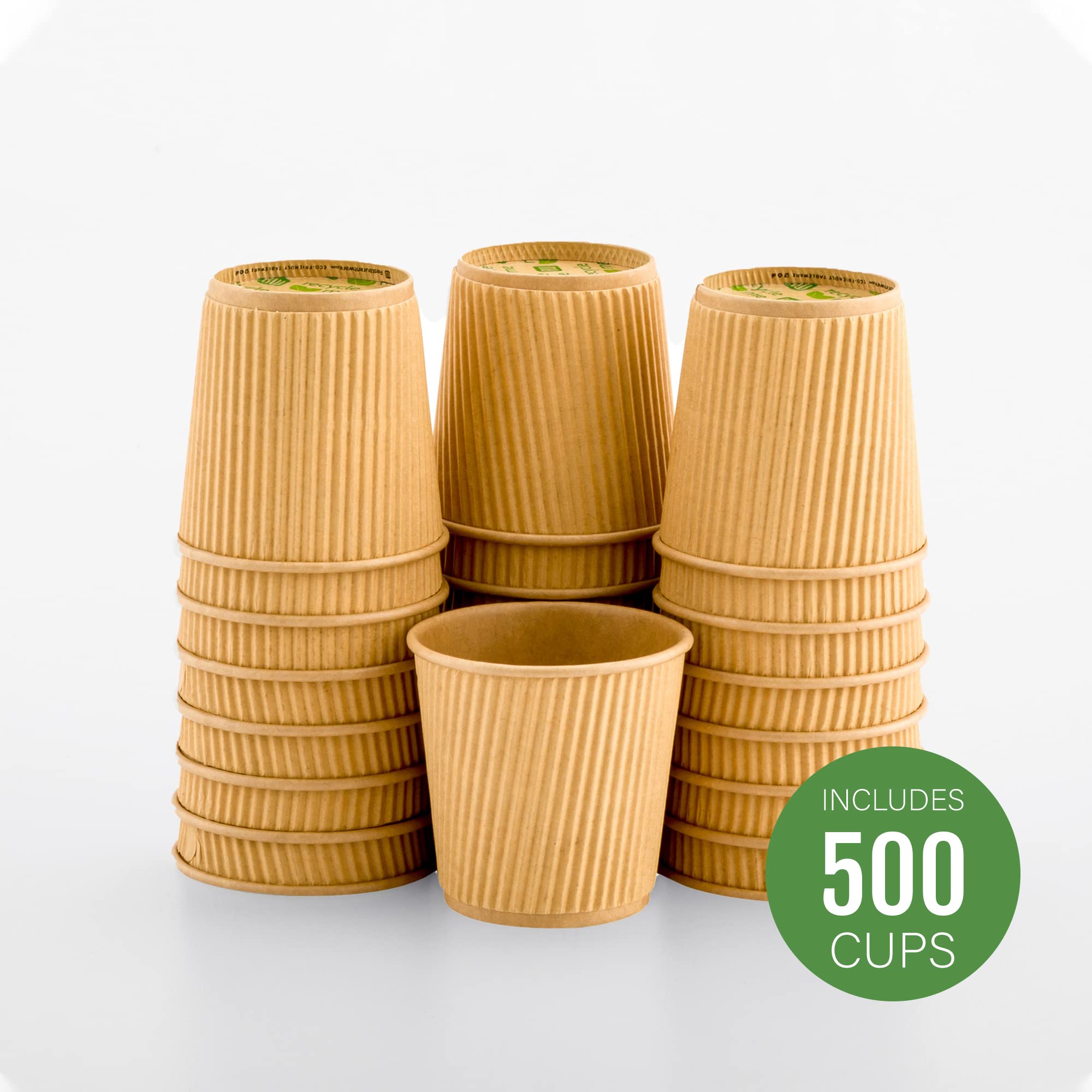 4oz Disposable Coffee Cups - 500 Pack Ripple Wall Hot Cups for Coffee, Tea & More | Kraft Paper Insulated | Rolled Rim Design | Lids Sold Separately | Perfect for Restaurants, Cafes, Offices & Home Use