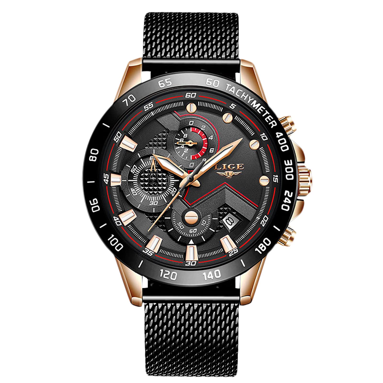 RORIOS Men's Waterproof Analog Quartz Watch - Stainless Steel Bracelet, Sports Chronograph, Multifunctional Wristwatch for Casual, Business & Outdoor Activities