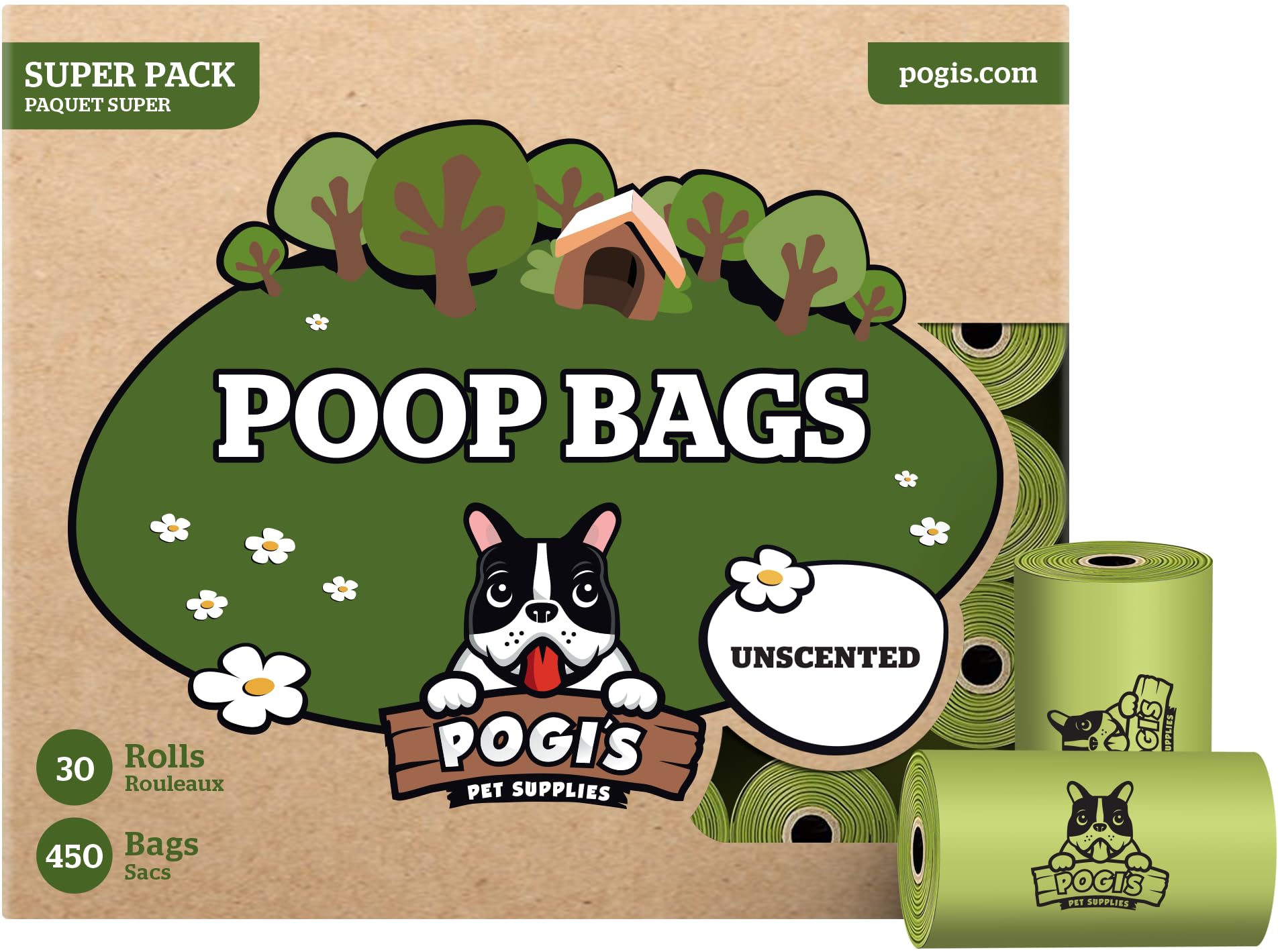 Pogi’s Dog Poop Bags - 30 Unscented Rolls (450 Count) - Leak-Proof & Extra Large Dog Waste Bags - Ultra Thick & Durable for Easy Cleanup - Perfect for Walks, Parks, and Travel