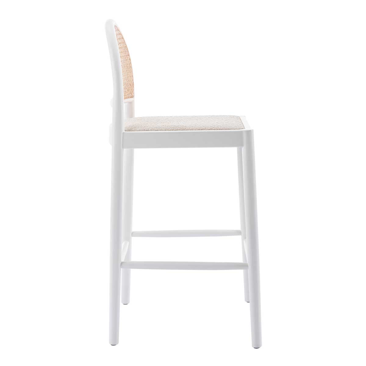Capri Rattan Boucle Arch Bar Stool - Modern Woven Counter Height Stool for Kitchen Island, Breakfast Nook & Home Bar Decor
