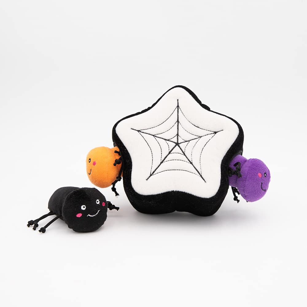 ZippyPaws Halloween Burrow Interactive Hide & Seek Dog Toys - Squeaky Plush Puzzle Toys for Puppies & Dogs with Spider Web Design | Fun Halloween Pet Gift for Indoor Play & Training