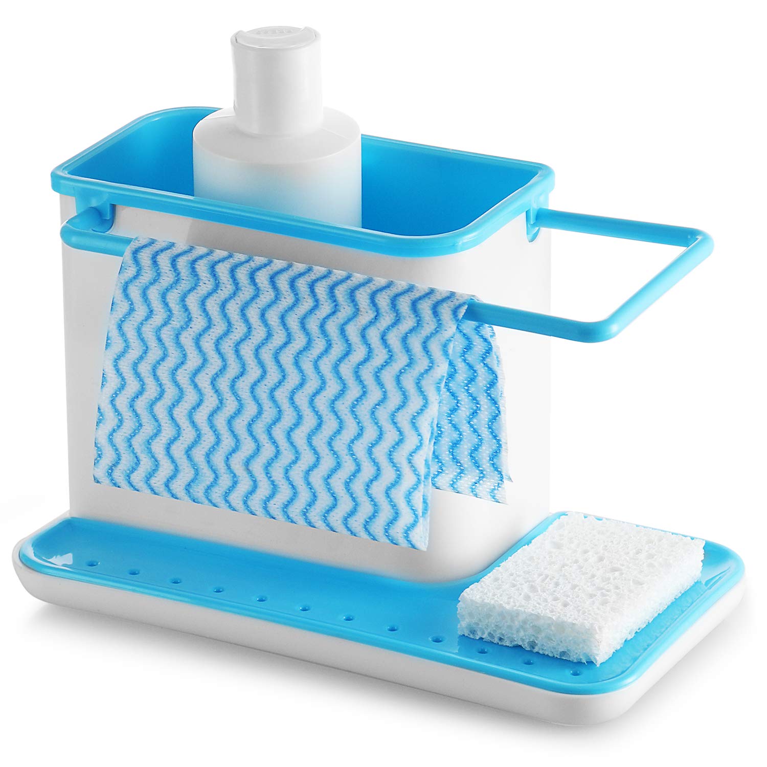 Stainless Steel Kitchen Sponge Holder for Sink - 2-in-1 Sink Organizer with Brush & Soap Dispenser - Durable Drain Pan Tray & Storage Rack - Perfect for Dishwashing, Cleaning & Kitchen Organization (Silver) - Ideal for Small Spaces, Apartments & Modern Kitchens