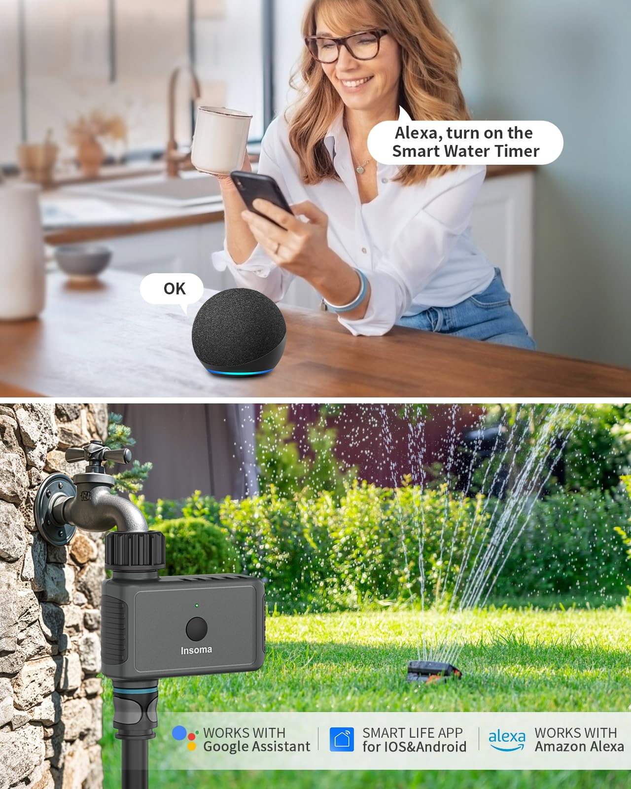 Smart WiFi Sprinkler Timer for Garden - 2.4GHz WiFi Hub, App & Voice Control (Alexa/Google Assistant), Rain Delay & Manual Watering - Perfect for Yard, Lawn & Plant Irrigation System | Outdoor Watering Solution for Home Gardens & Landscapes