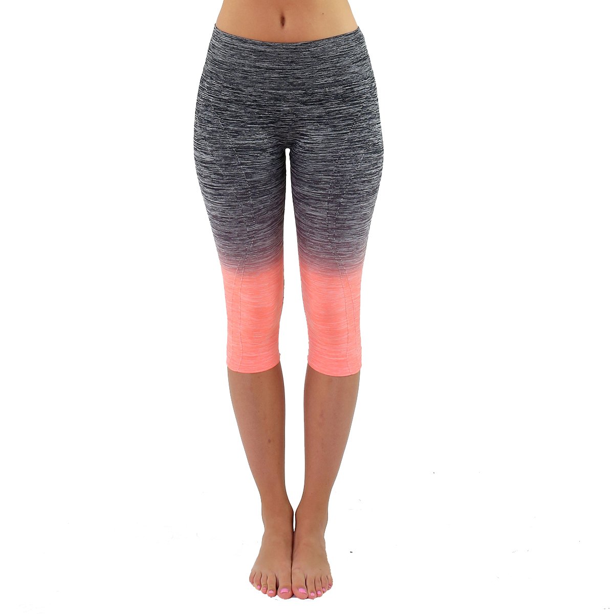 Women's High Waist Yoga Pants - ¾ Compression Leggings for Workout & Fitness (Black/Coral) - Perfect for Yoga & Gym