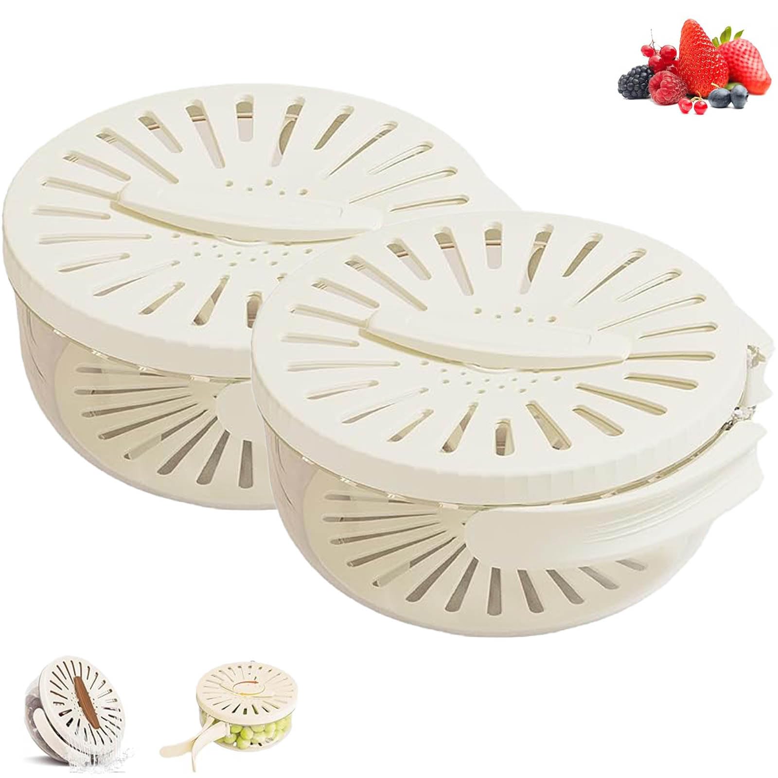 **2025 New Multifunctional Fruit and Vegetable Washing Bowl with Strainer & Handle - Kitchen Colander Draining Basket for Fresh Produce - Perfect for Washing Berries, Grapes, and Salad Greens (White, Pack of 2)**
