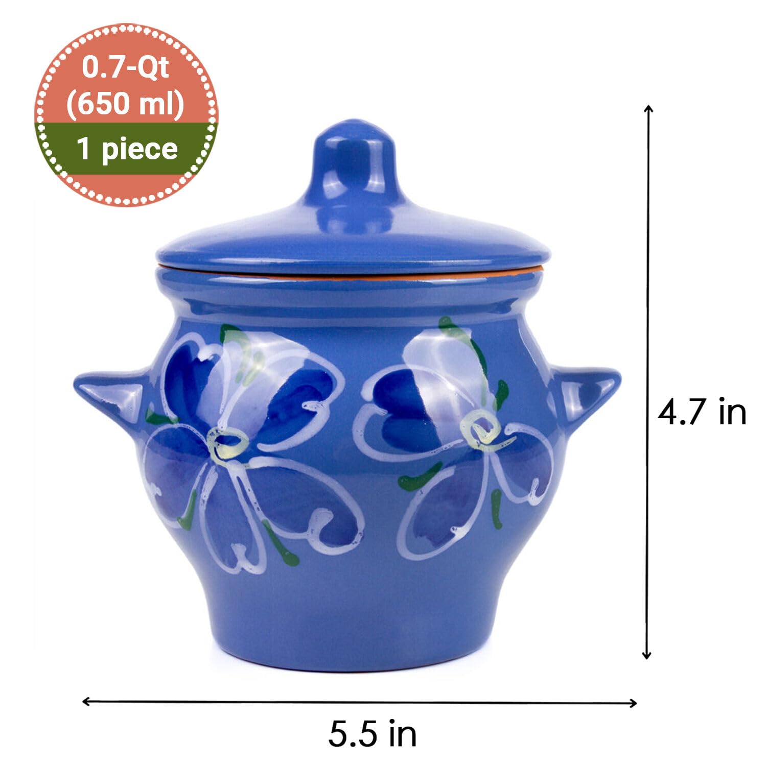 Premium Borisov Blue Clay Stewing Ramekin with Lid - 2QT Traditional Earthenware Pot for Dutch Oven Cooking, Rice, Soups & Stews | Oven, Stovetop & Microwave Safe | Perfect for Slow Cooking, Baking & Serving Dishes