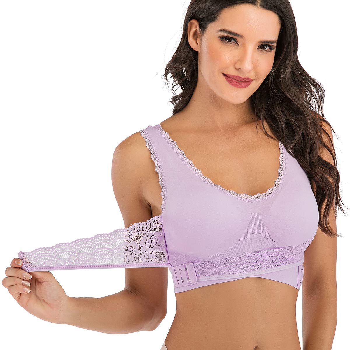 Lelinta Women's Front Buckle Seamless Sports Bra - Cross Lace Running Yoga Workout Gym Activewear - Perfect for High-Intensity Training, Pilates & Everyday Comfort