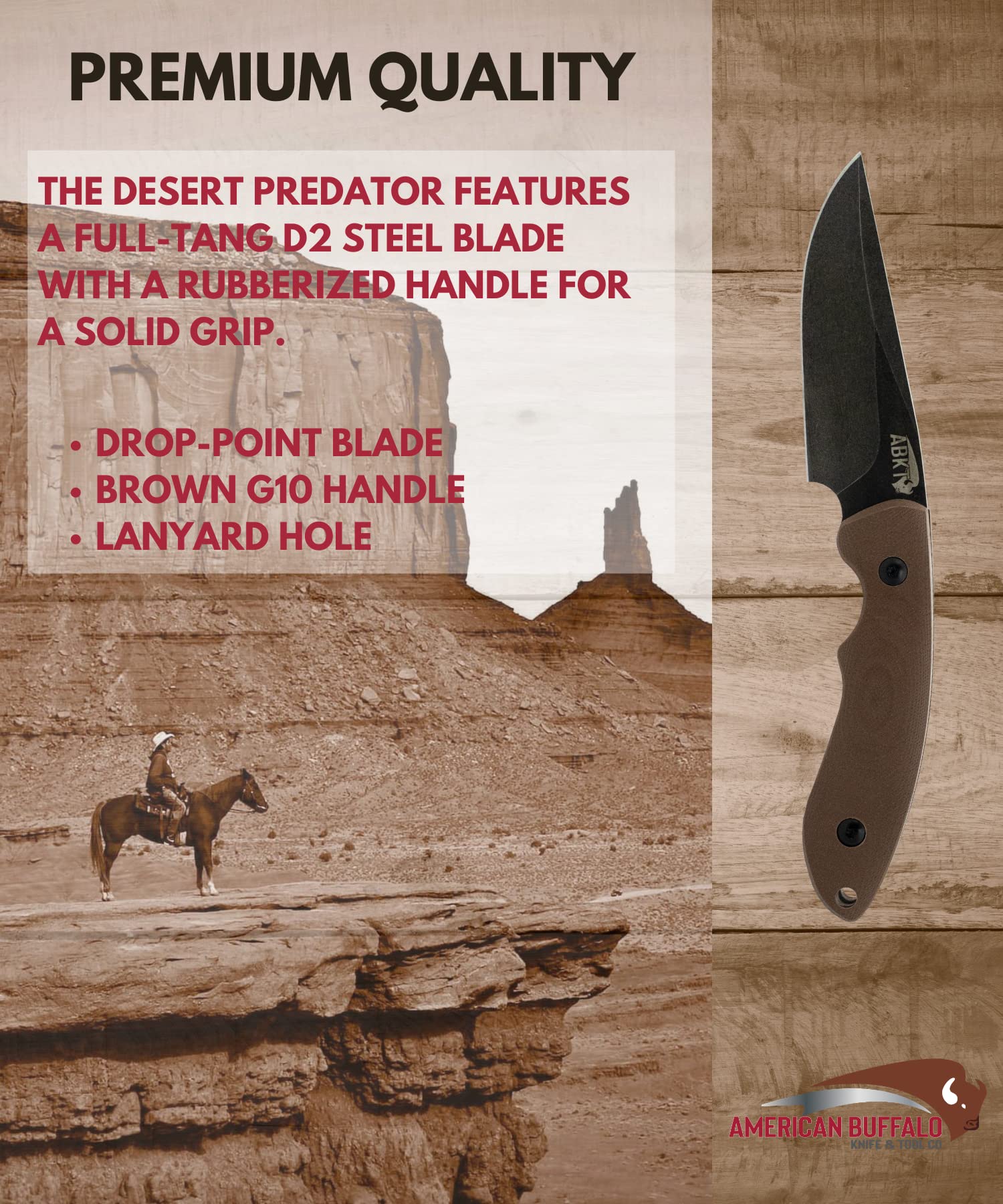 Handmade Desert Predator Tan Fixed Blade Knife - Custom Molded Sheath & Stonewashed D2 Steel Blade | Hunting, Camping, Survival Gear | Perfect for Outdoor Adventures