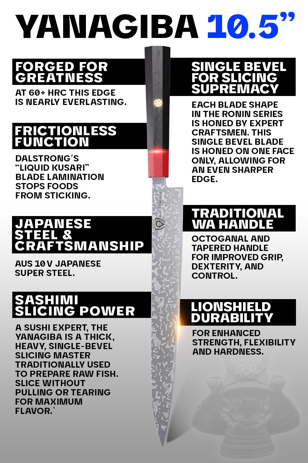 Premium Yanagiba & Sushi Knife 10.5 Inch - Professional Single Bevel Japanese Sashimi Knife - Dalstrong Ronin Series - Perfect for Sushi Chefs & Home Cooking Enthusiasts