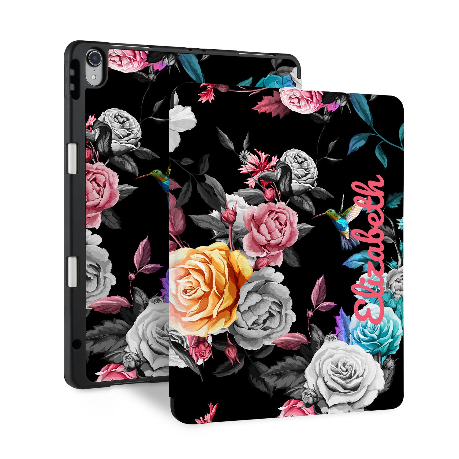 Premium iPad Trifold Case with Black Floral Design - Slim Protective Cover for iPad Air/Pro, Perfect for Work, Travel & Daily Use