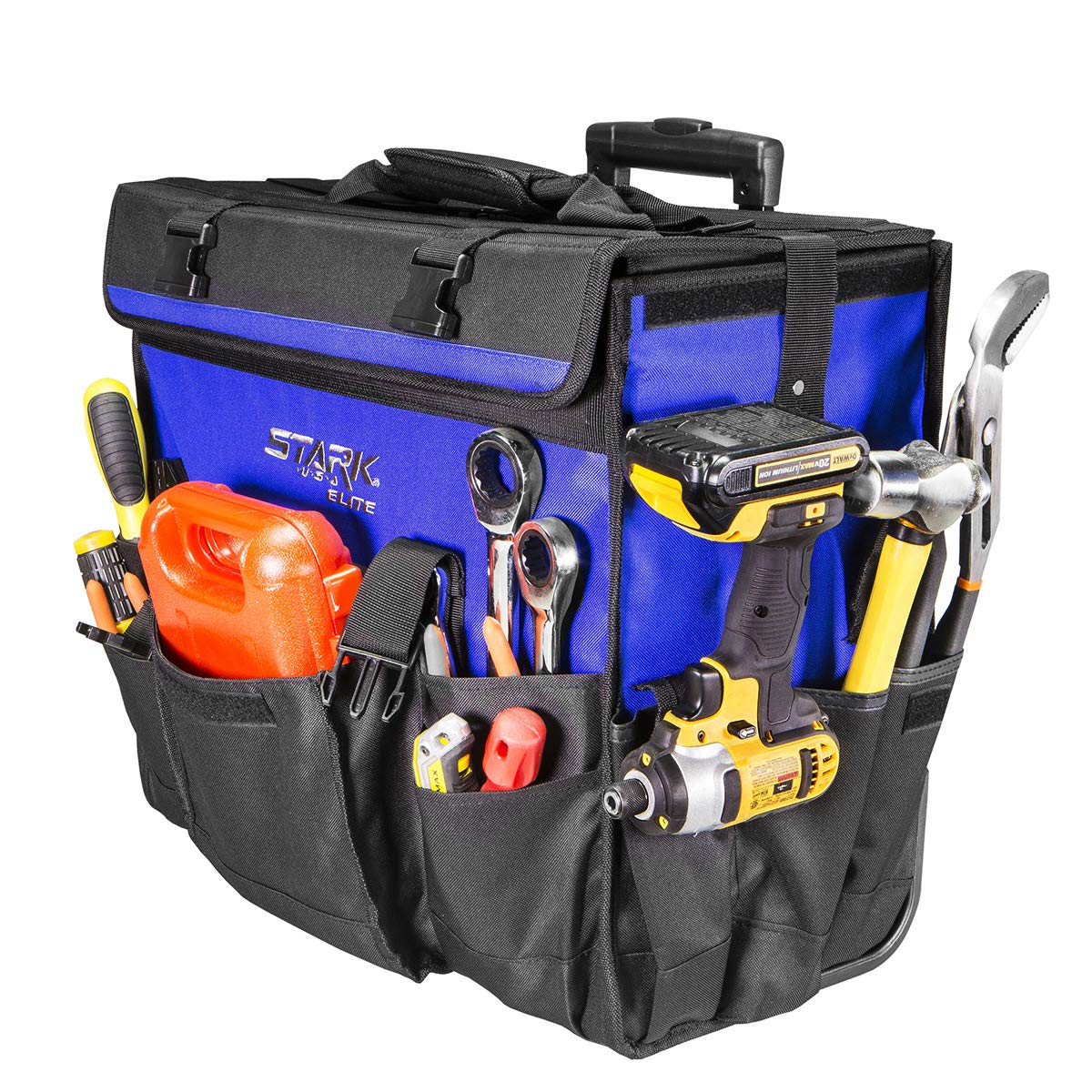 Stark USA 20-inch Heavy Duty Rolling Tool Bag with Telescoping Handle - Large Zippered Storage Organizer for Mechanics, Contractors & DIY Projects | Portable Tool Tote for Workshop, Job Site & Home Garage Use