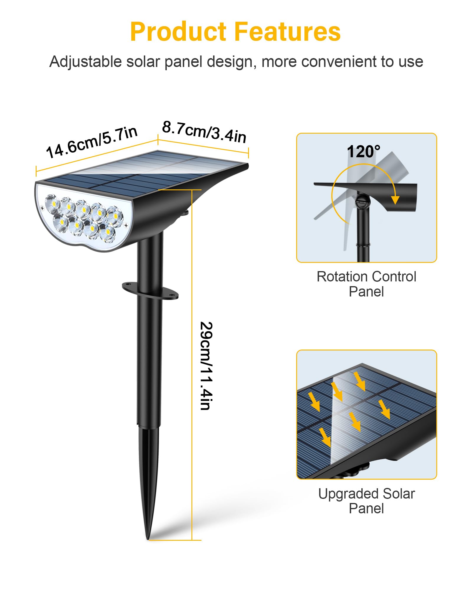BAXIA TECHNOLOGY Solar Spot Lights Outdoor IP65 Waterproof - 3 Lighting Modes Landscape Lighting for Garden, Yard & Driveway - Dusk to Dawn Solar Pathway Lights (Warm White, 1 Pack) - Perfect for Patio, Walkway & Backyard Decoration