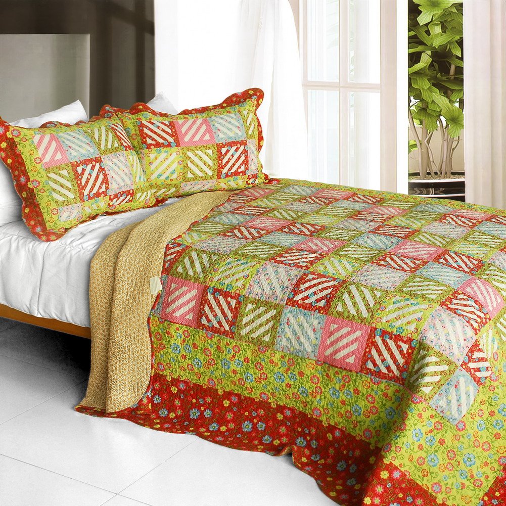 Blancho Bedding Paradise Ranch 3-Piece Cotton Quilt Set - Vermicelli-Quilted Printed Bedspread for Full/Queen Size Beds | Soft & Stylish Bedroom Decor for Cozy Farmhouse or Modern Home