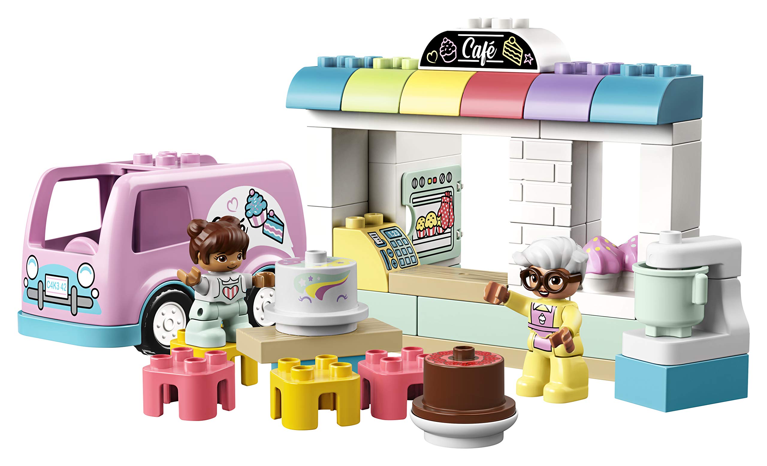 LEGO 10928 DUPLO Town Bakery Playset with Coffee Van & Cake Toys, Large Building Blocks for Kids Ages 2+ | Pretend Play, Birthday Gift, Early Learning Toy