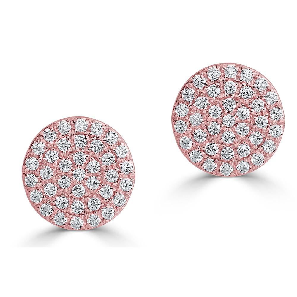 14K Rose Gold 0.24 CTW Diamond Stud Earrings for Women - Round Cut Pavé Circle Earrings for Everyday Wear & Special Occasions